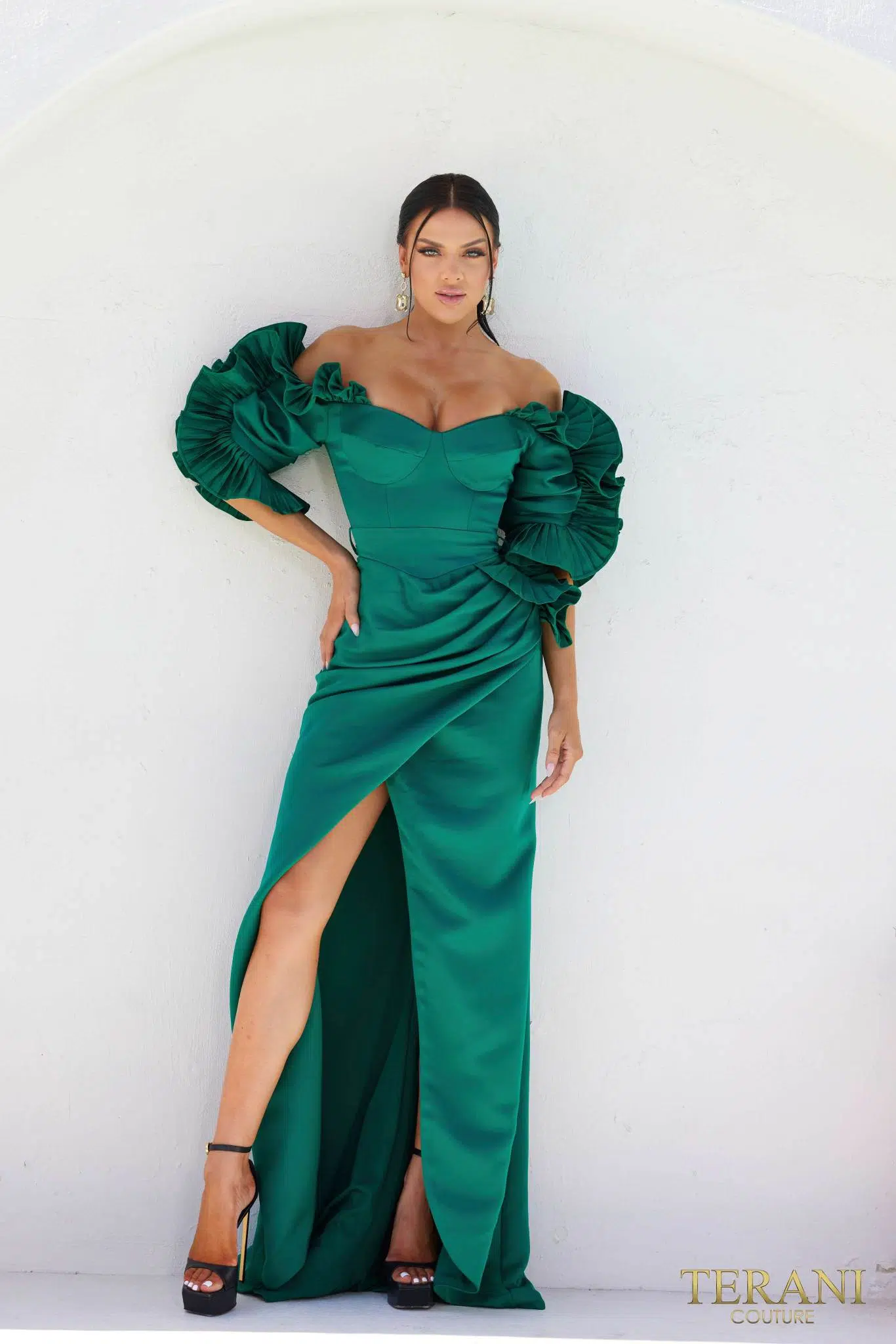 Off-Shoulder V-Line Satin Evening Dress