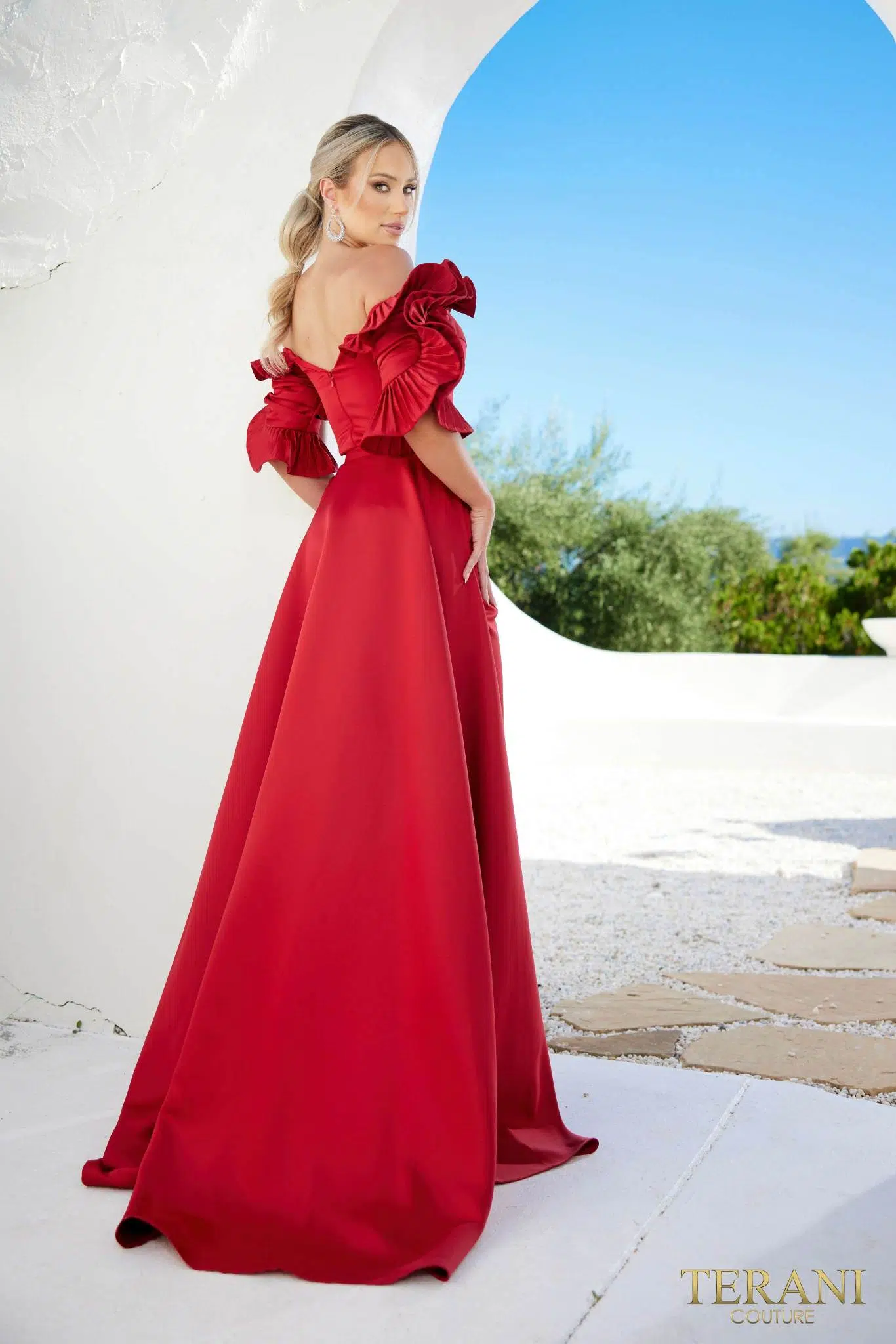 Off-Shoulder V-Line Satin Evening Dress