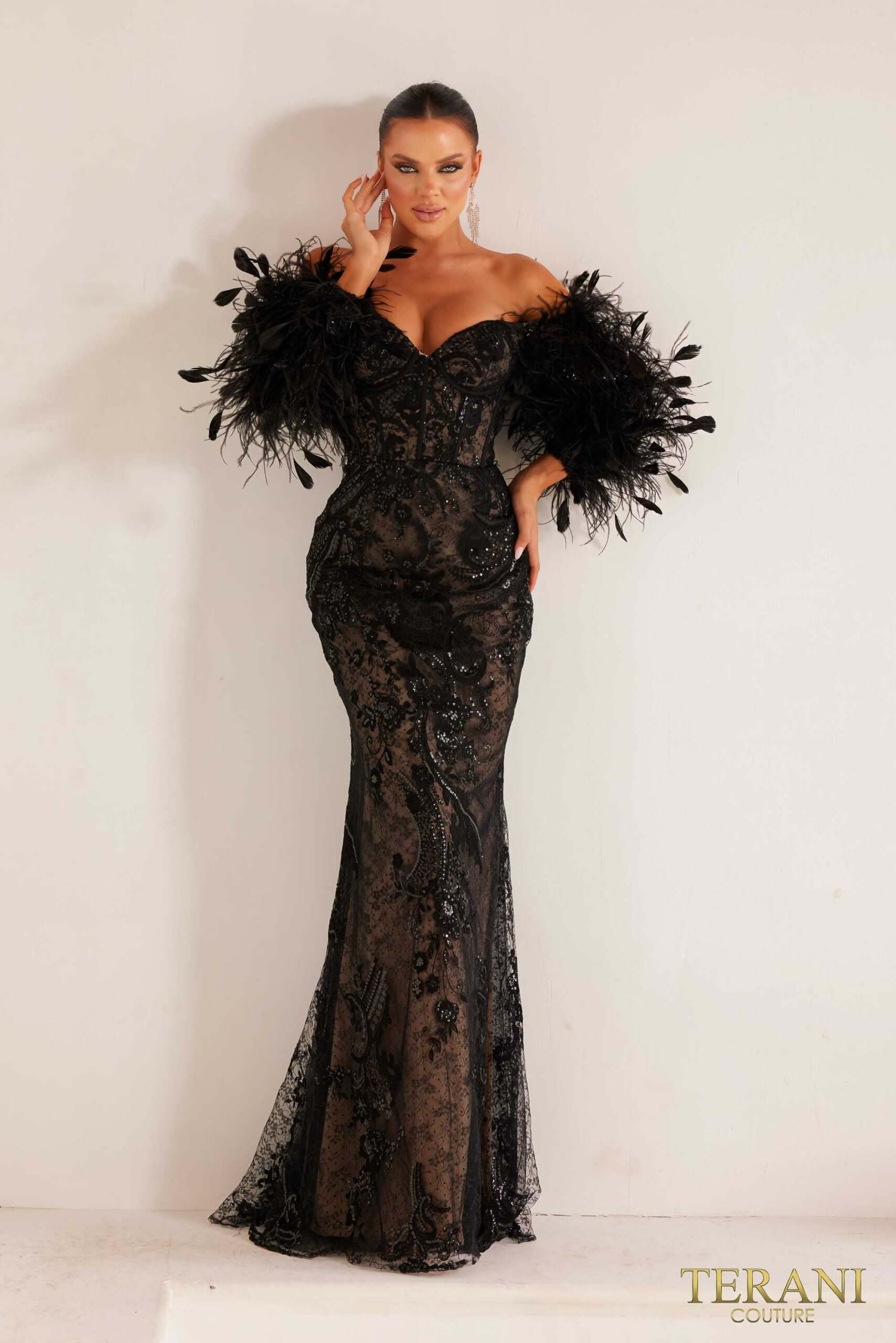 Long Sleeves Off-Shoulder Black Nude Bodycon Evening Dress Black Nude / 10 Long Sleeves Off-Shoulder Black Nude Bodycon Evening Dress Black Nude / 10