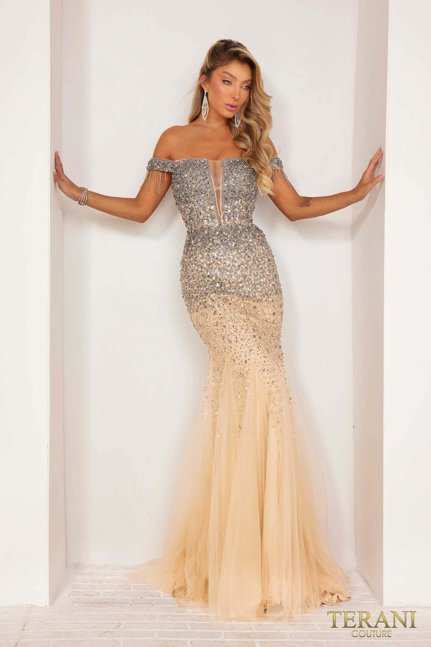 off the shoulder bodycon prom dress Amelia Couture 373 Off Shoulder Mermaid Evening Gown |FormalDressShops