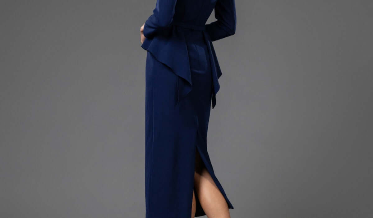 251C4638B TERANI Sheath Stretch Satin Full Sleeves Cocktail Dress