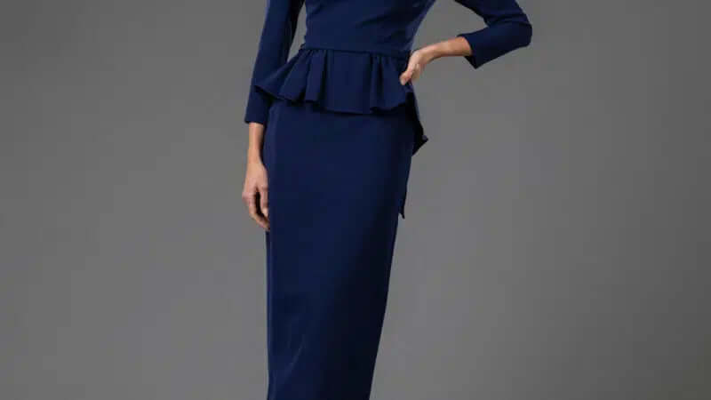 251C4638B TERANI Sheath Stretch Satin Full Sleeves Cocktail Dress