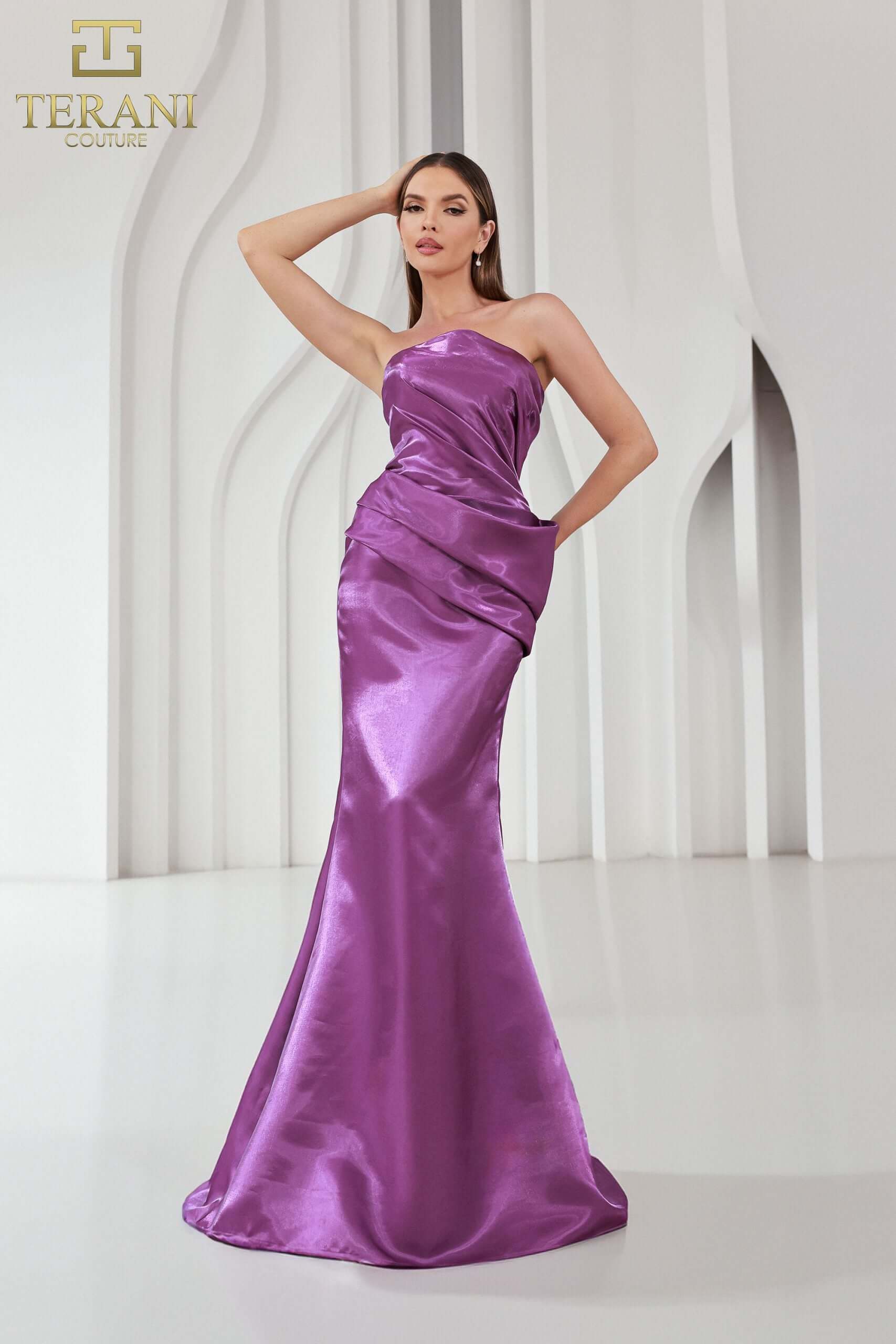 251E4231 TERANI Long Sheath Sleeveless Shimmer Dress