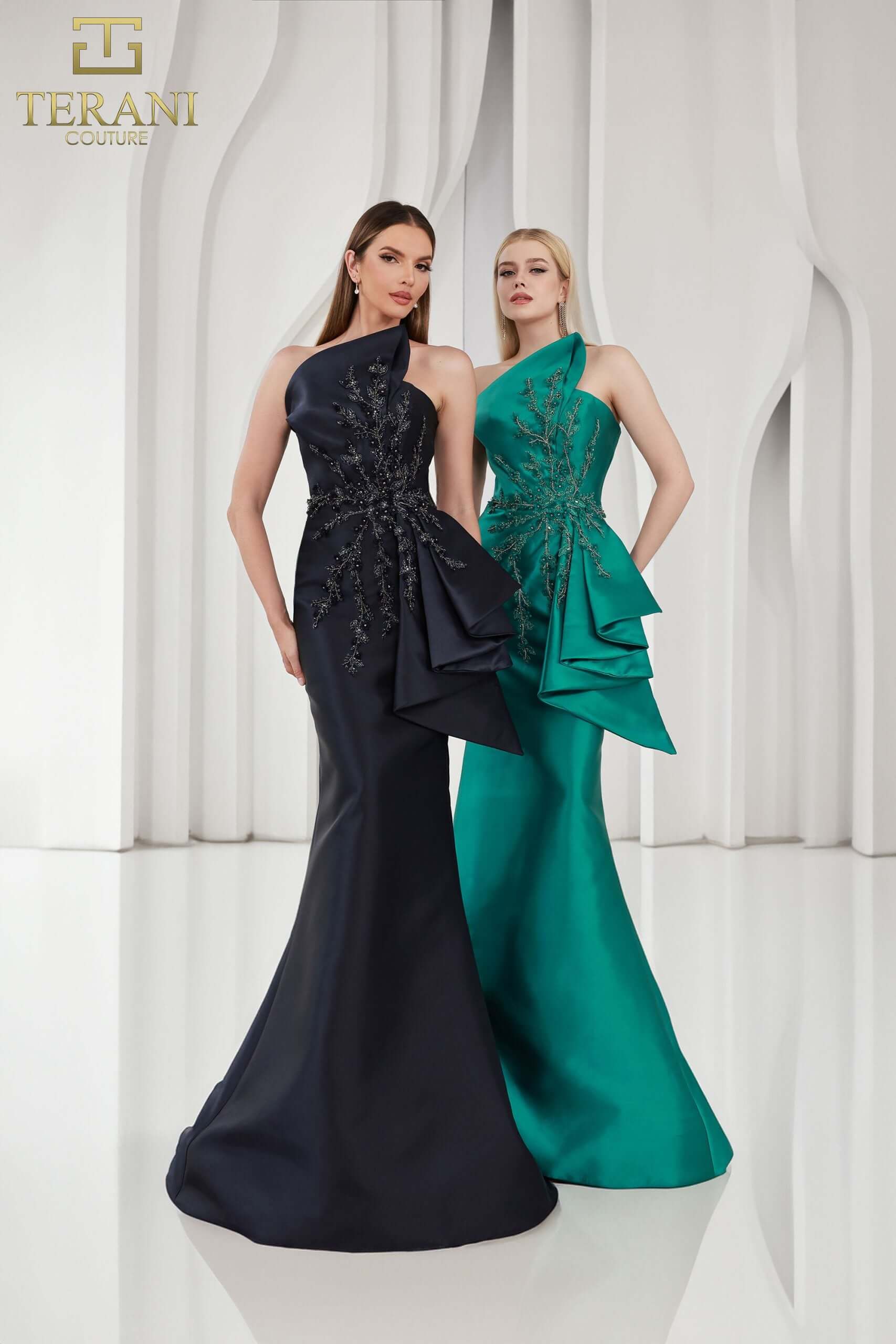 251E4265 TERANI Asymmetrical Sleeveless Trumpet Evening Dress