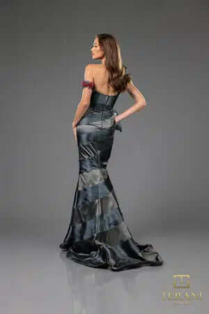 251E4284 TERANI Assyemtric Sleeveless Trumpet Long Evening Dress