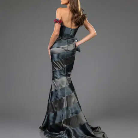 251E4284 TERANI Assyemtric Sleeveless Trumpet Long Evening Dress
