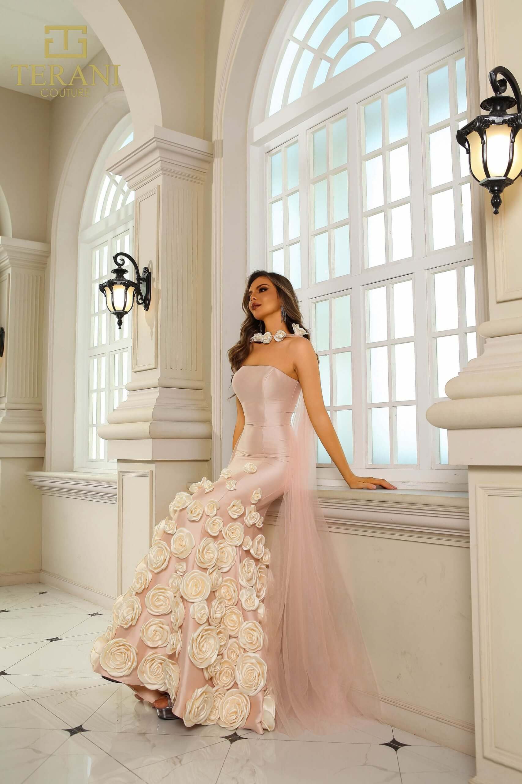 251GL4184 TERANI Sleeveless Stretch Mikado Trumpet Pageant Dress