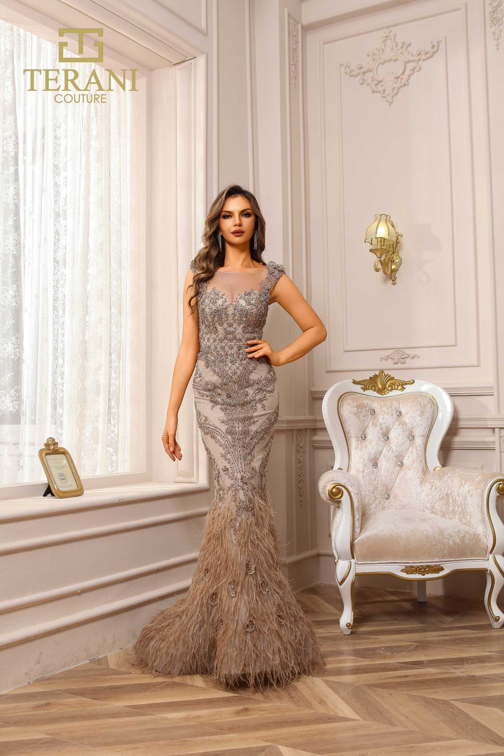 251GL4198 TERANI Trumpet Sleeveless Beaded Tulle Long Pageant Dress