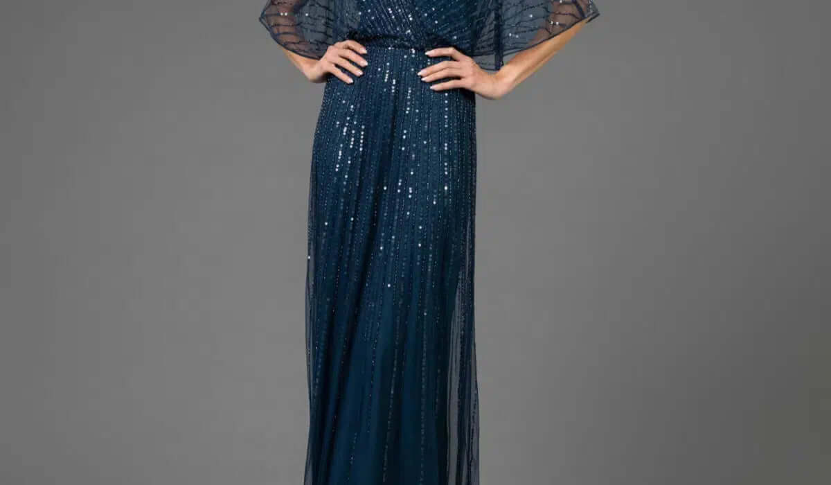 251M4613 TERANI V-neck Sequin Long A-line Dress
