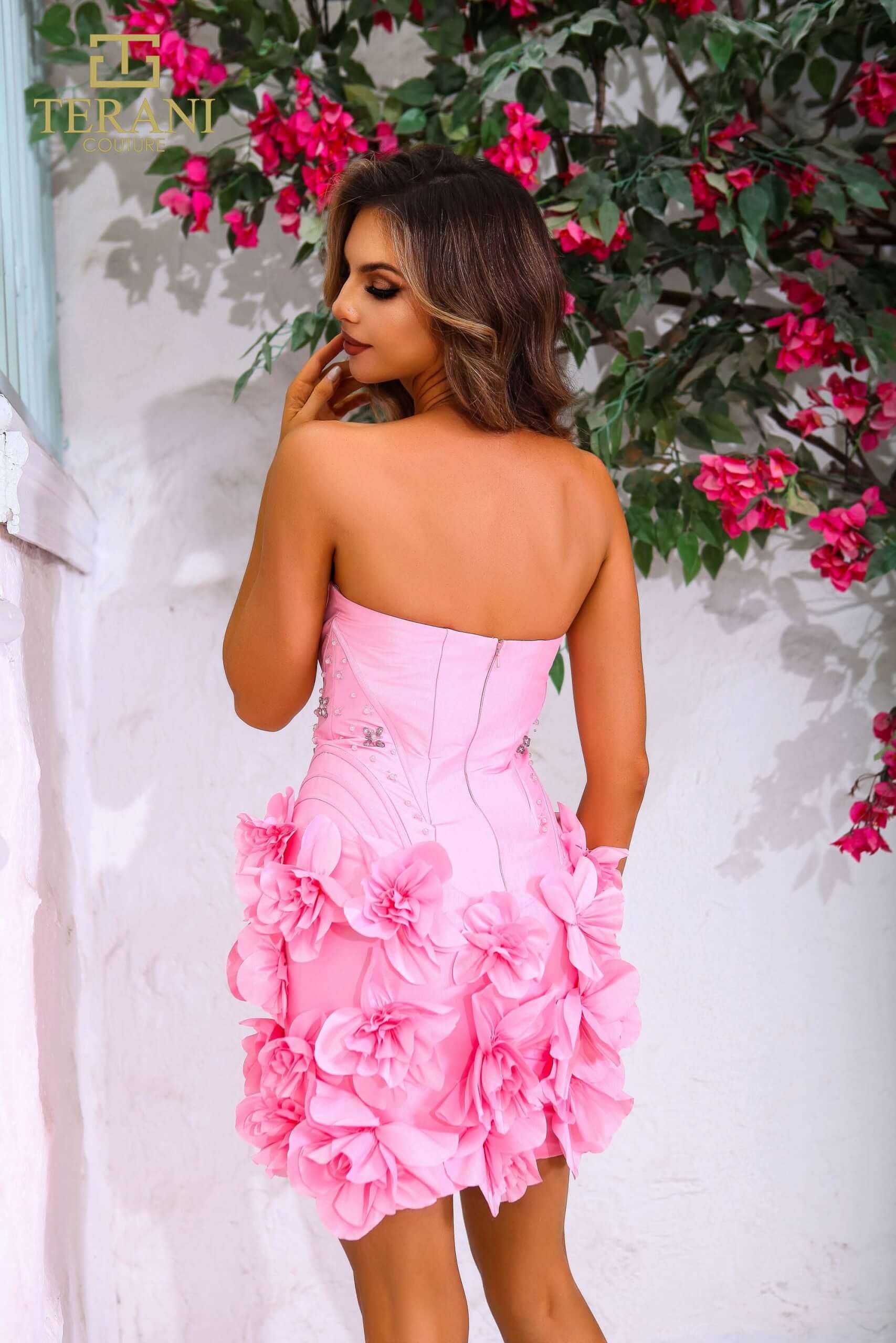 251P4059 TERANI Strapless Short Bodycon Prom Dress