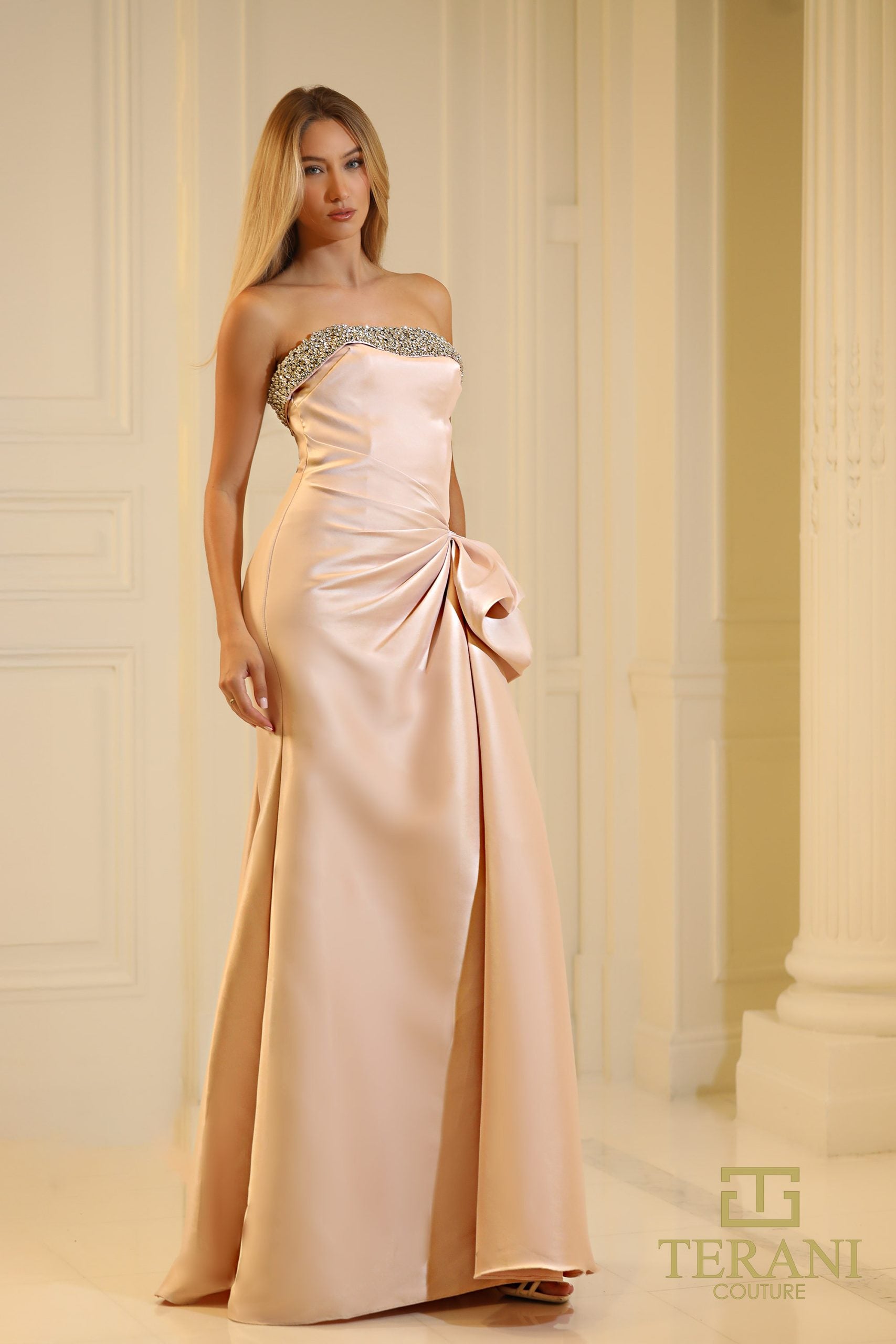 252E5131 TERANI Sleevless Stretch Mikado Trumpet Evening Dress