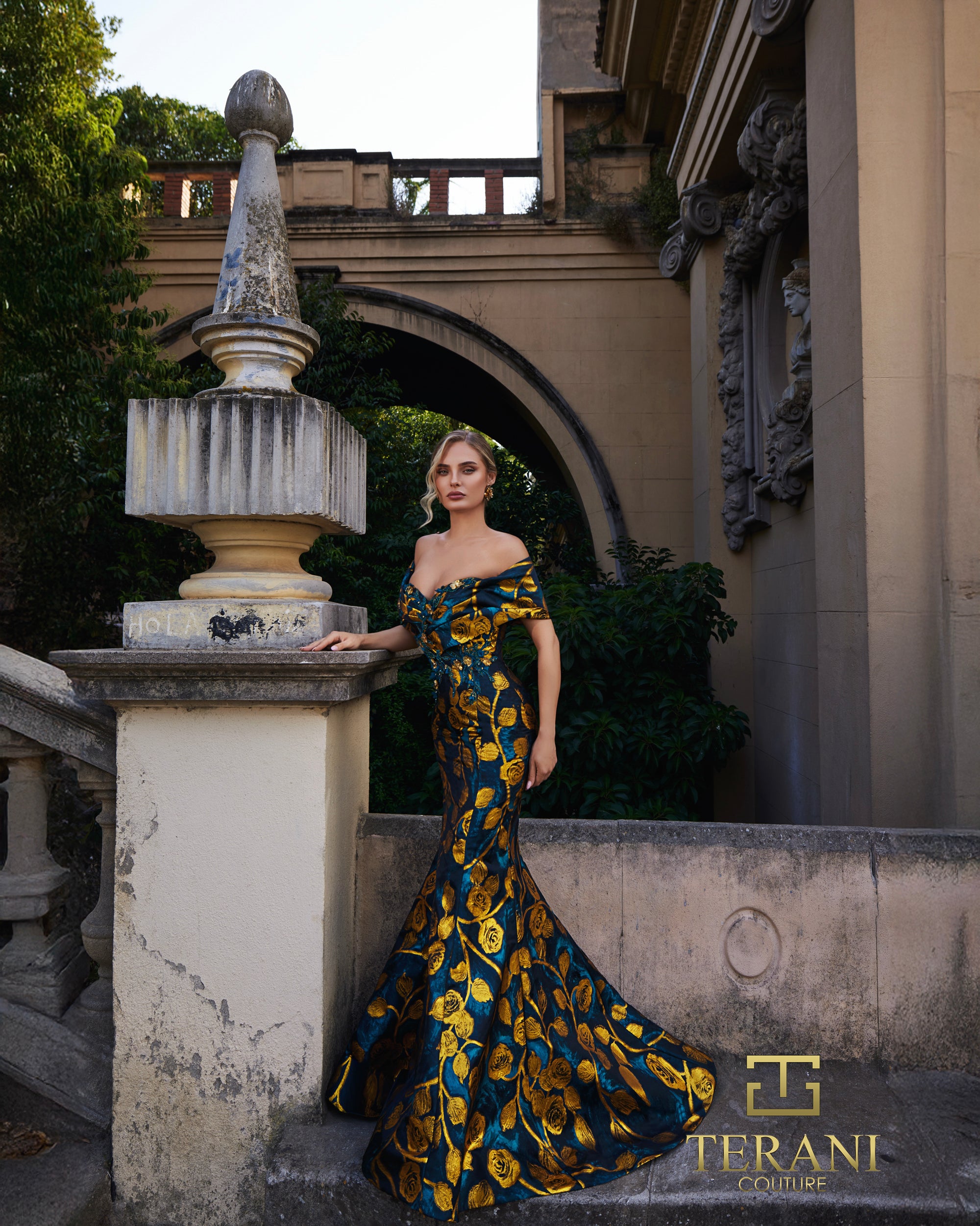 Off-Shoulder Jacquard Mermaid Gown - 261E6273