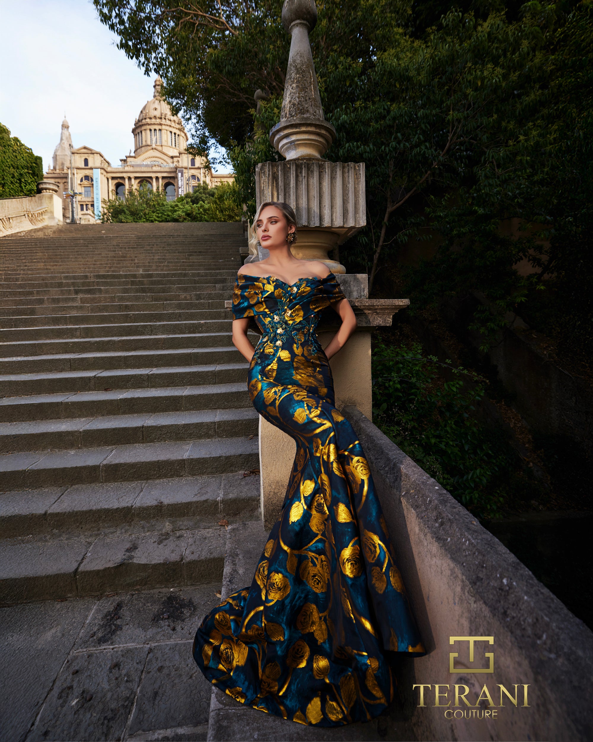 Off-Shoulder Jacquard Mermaid Gown - 261E6273