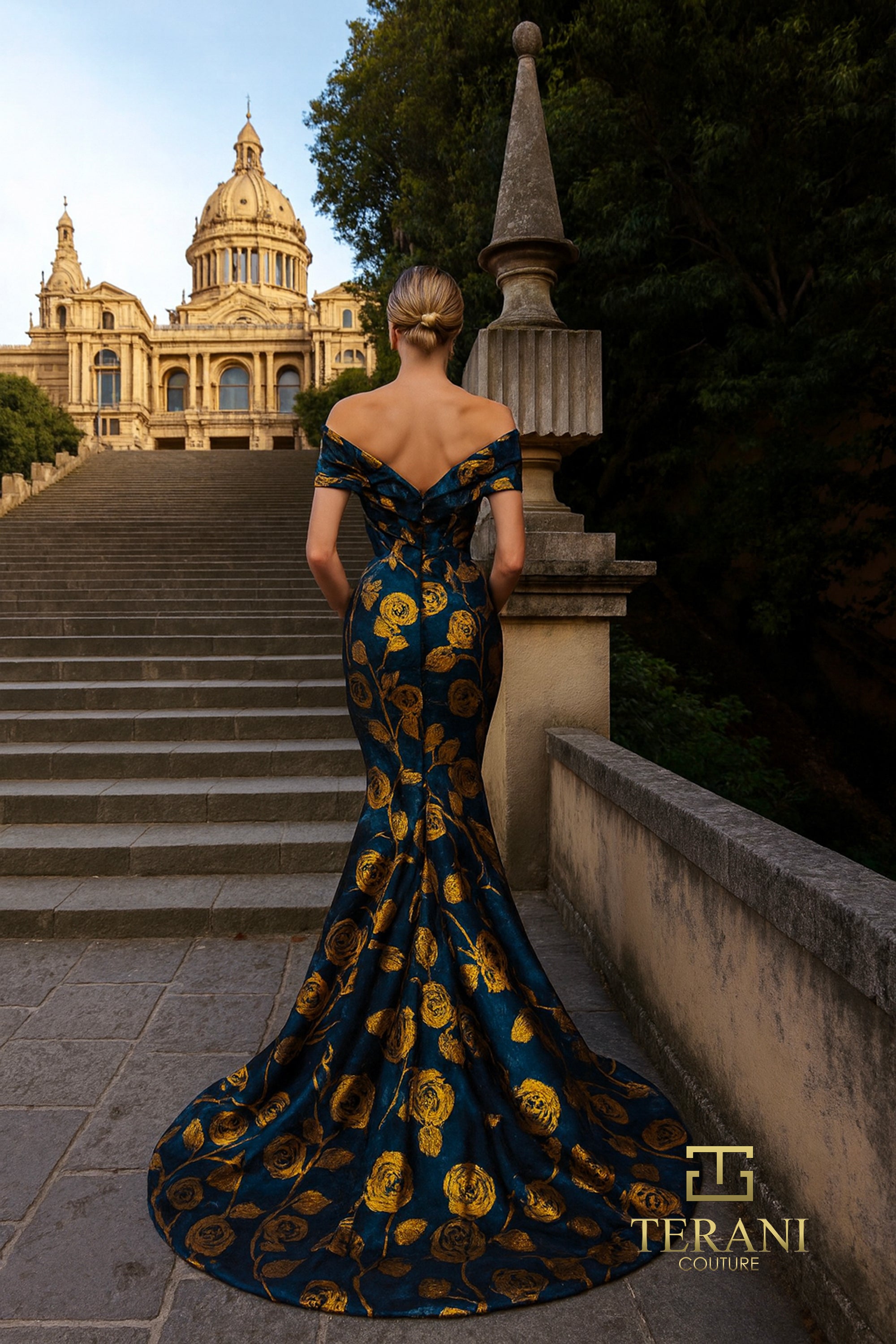 Off-Shoulder Jacquard Mermaid Gown - 261E6273