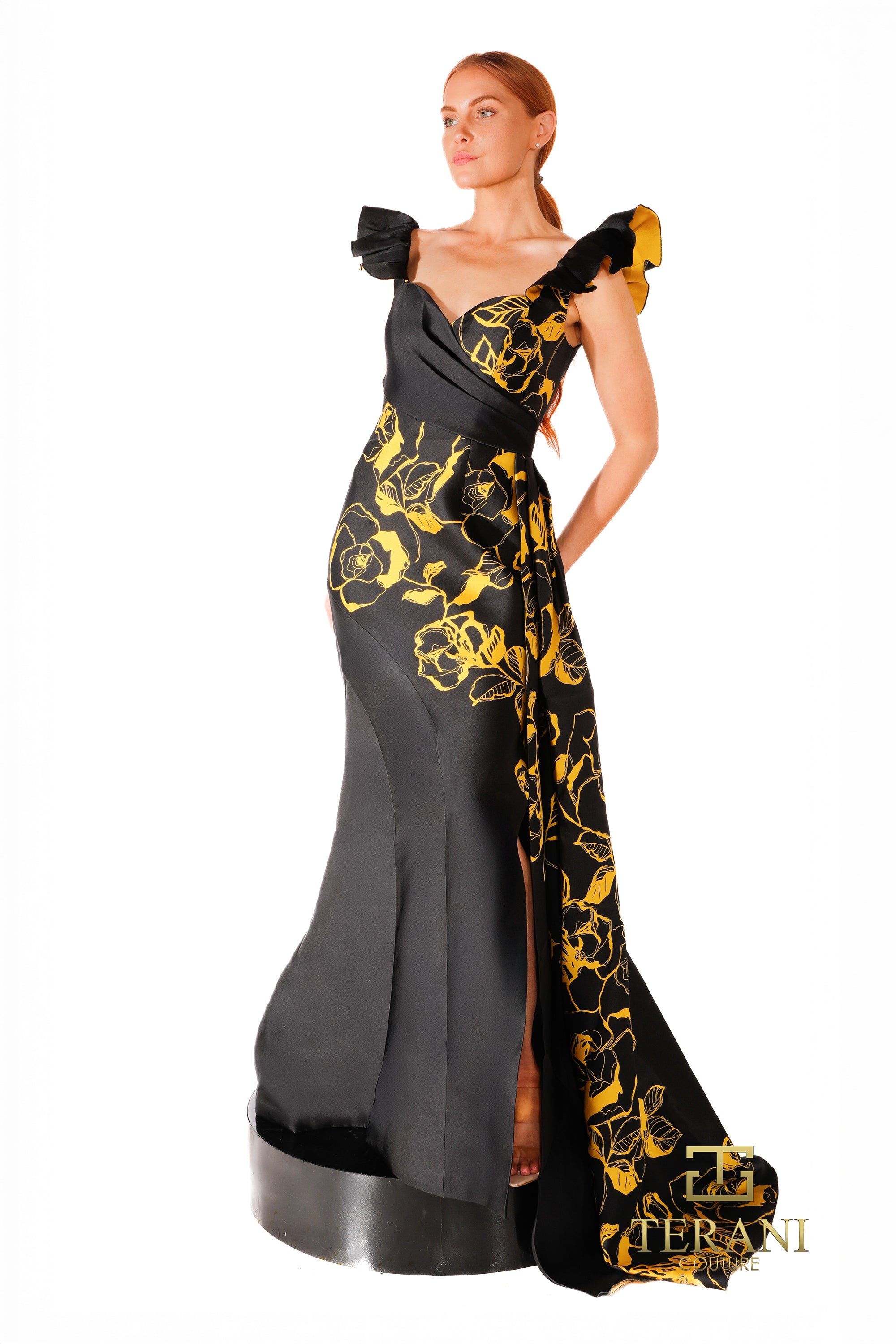 High Neck Print Mikado Column Gown - 261E6277