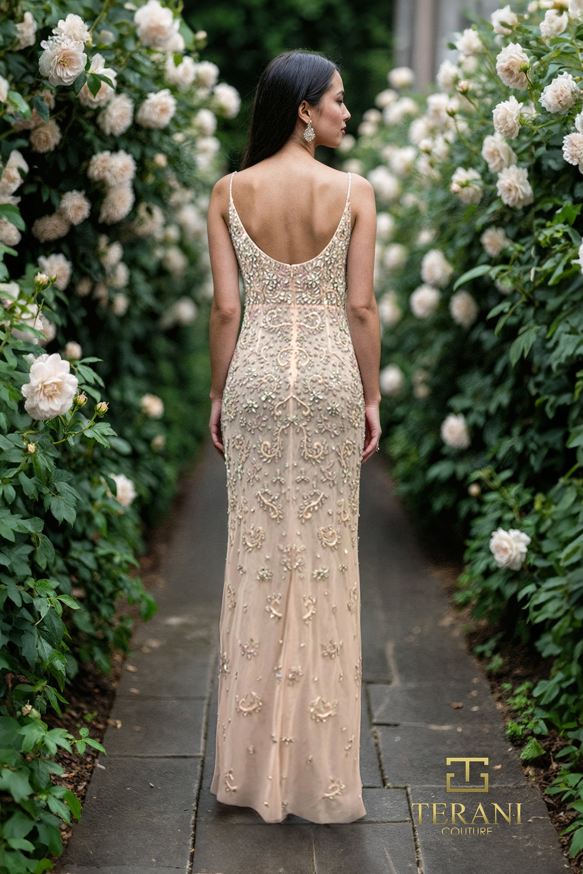 Scoop Neck Beaded Tulle Sheath Gown - 261GL6366