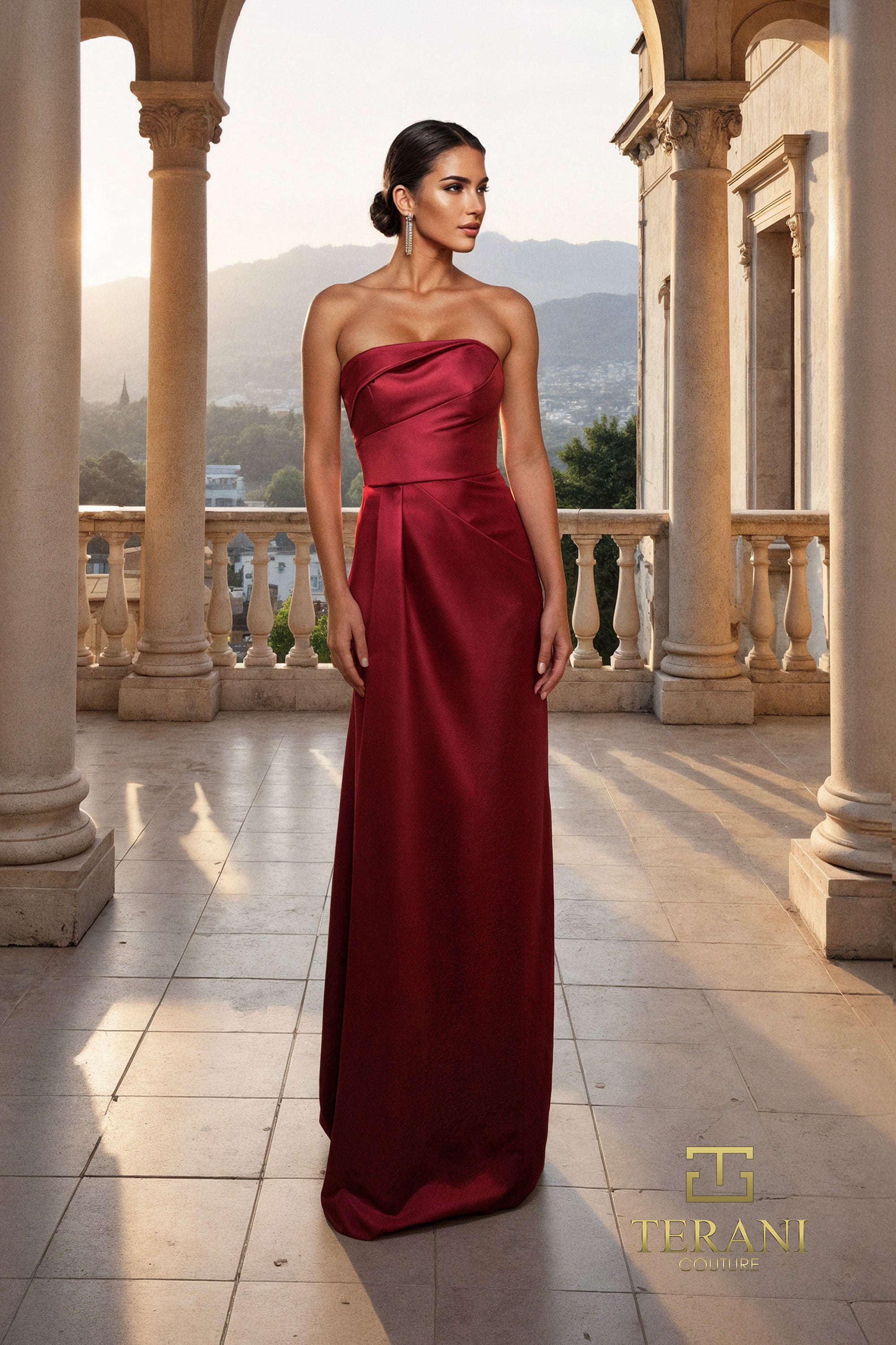 Straight Neck Matte Satin A-Line Gown with Shawl - 261M6415