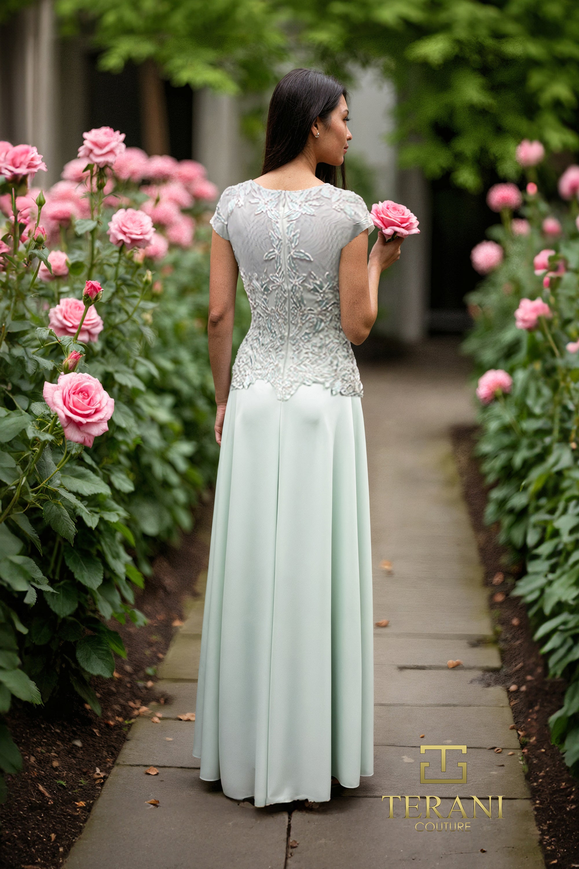 High Round Neck Chiffon A-Line Gown with Cap Sleeves - 261M6437