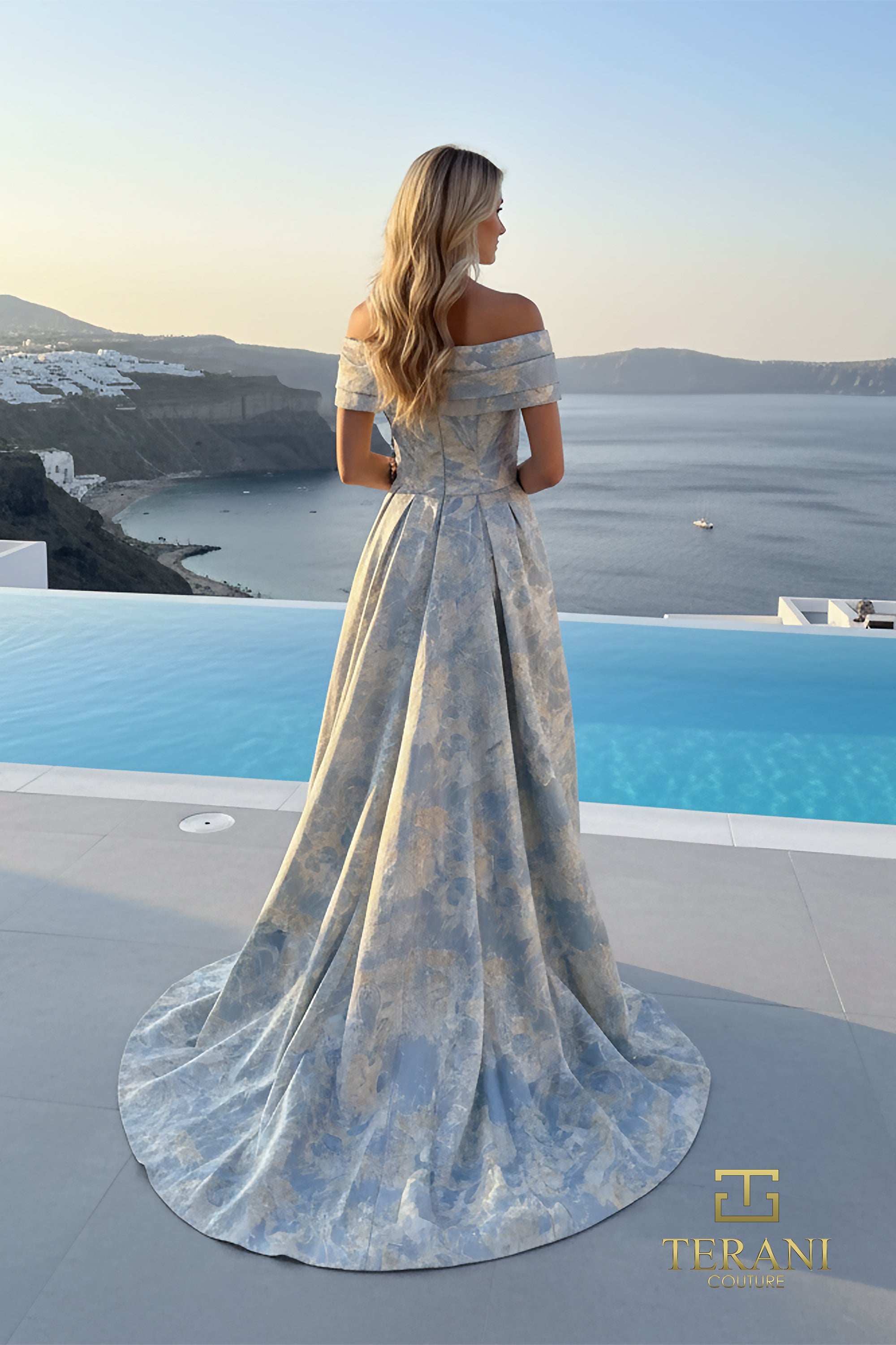 Off-Shoulder Jacquard Sheath Gown - 261M6444