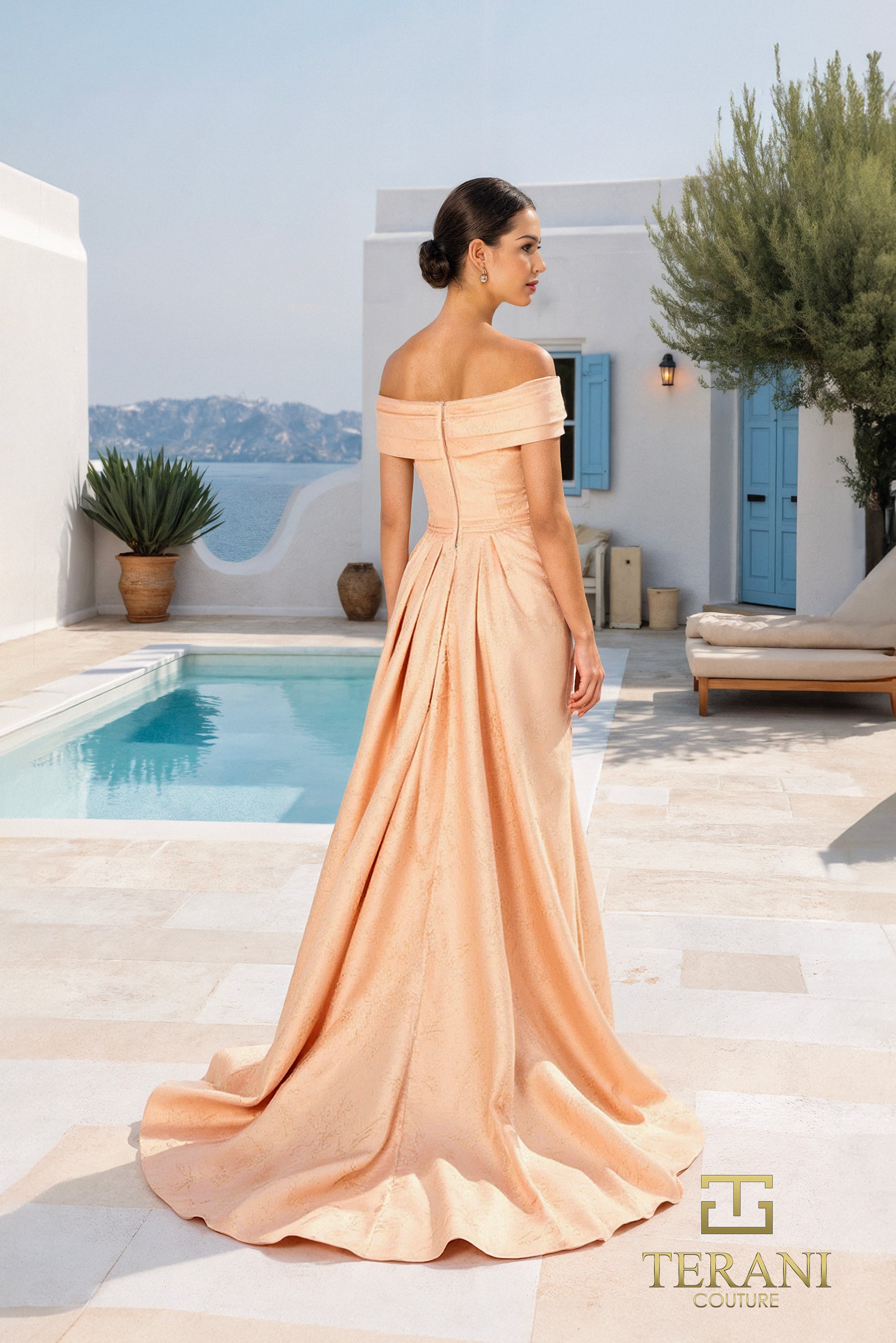 Off-Shoulder Jacquard Sheath Gown - 261M6444