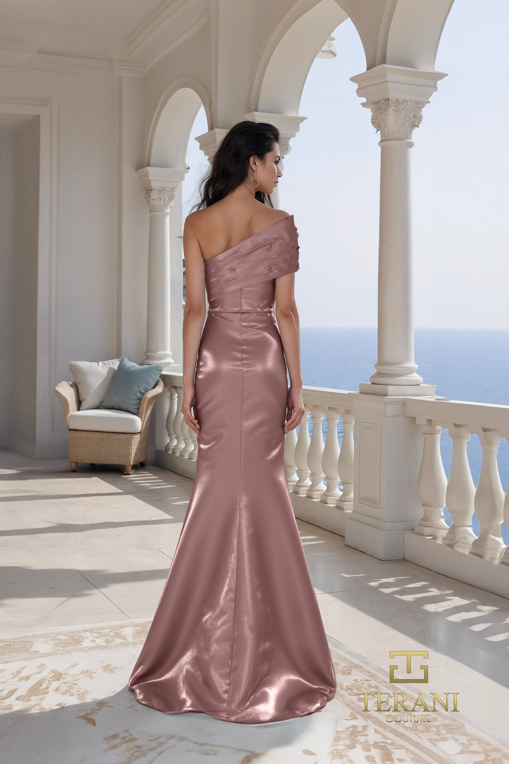 Asymmetric One-Shoulder Shimmer Fit & Flare Gown - 261E6227