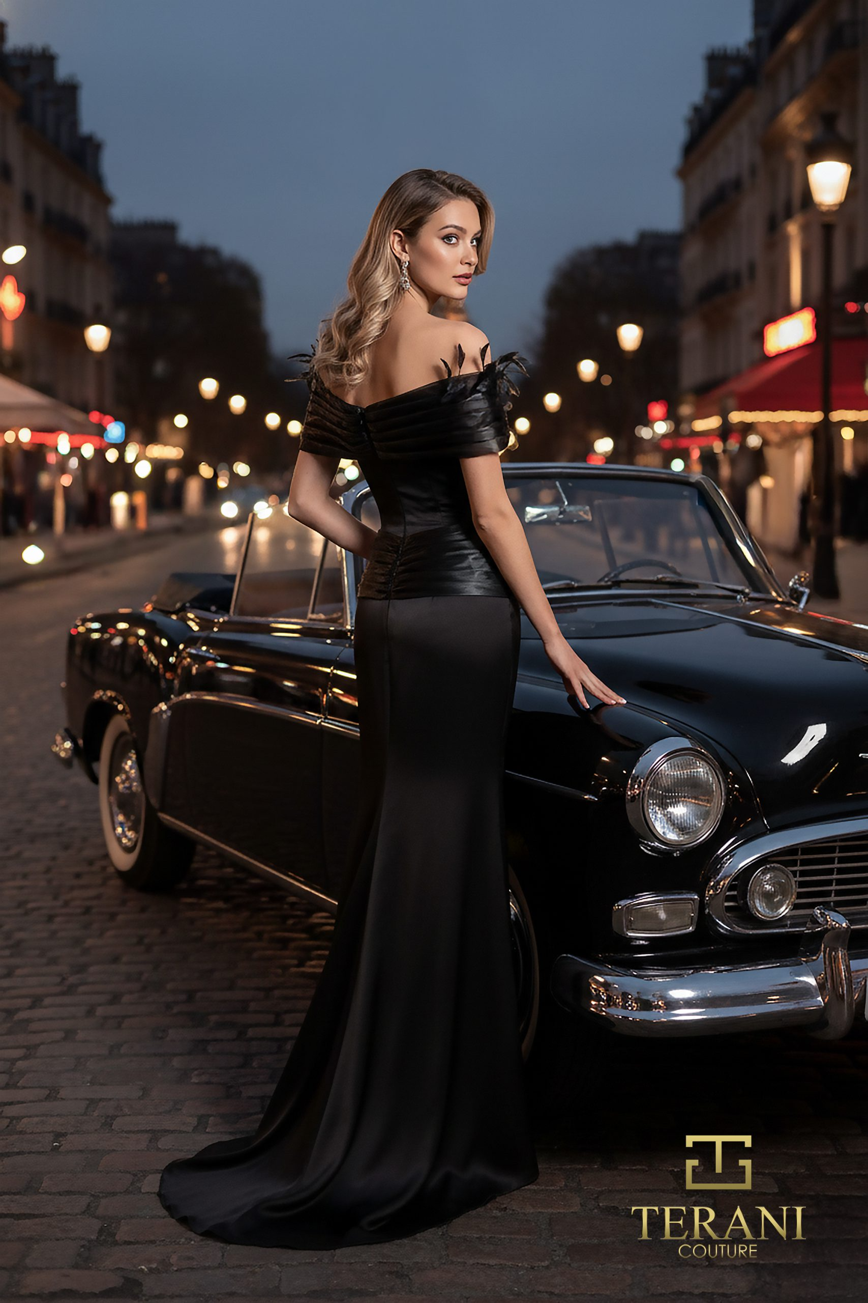 Off-Shoulder Crepe Back Satin Mermaid Gown