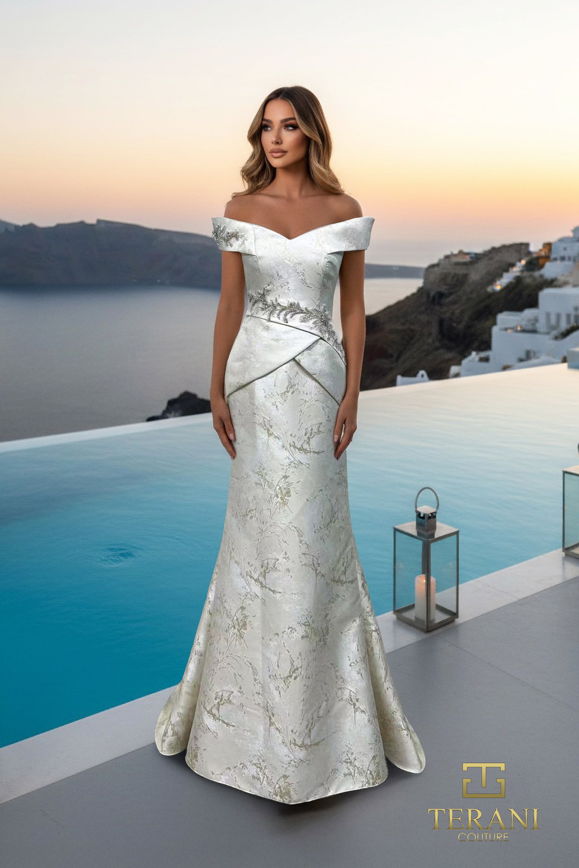 Off-Shoulder Jacquard Trumpet Gown - 261E6252