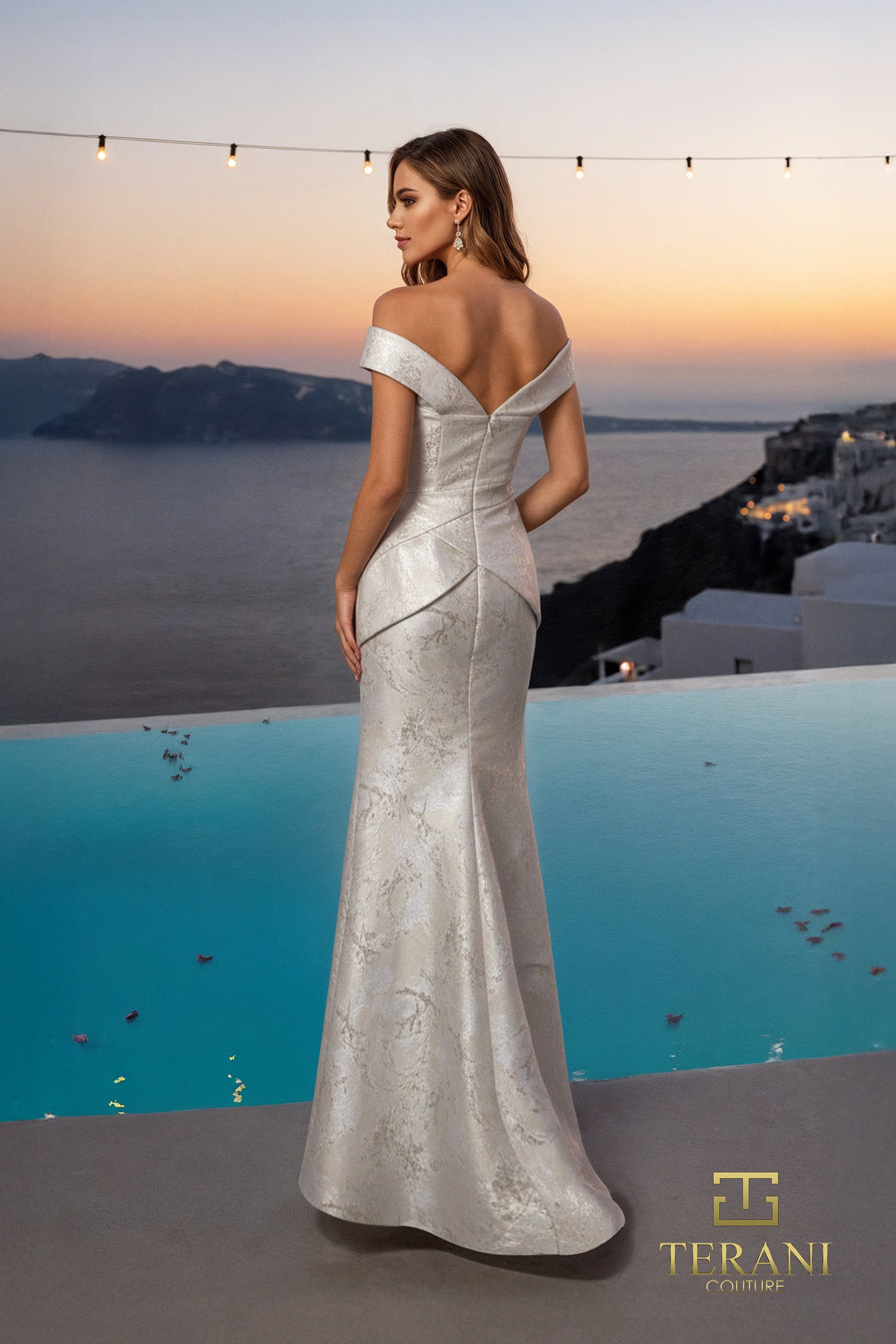 Off-Shoulder Jacquard Trumpet Gown - 261E6252