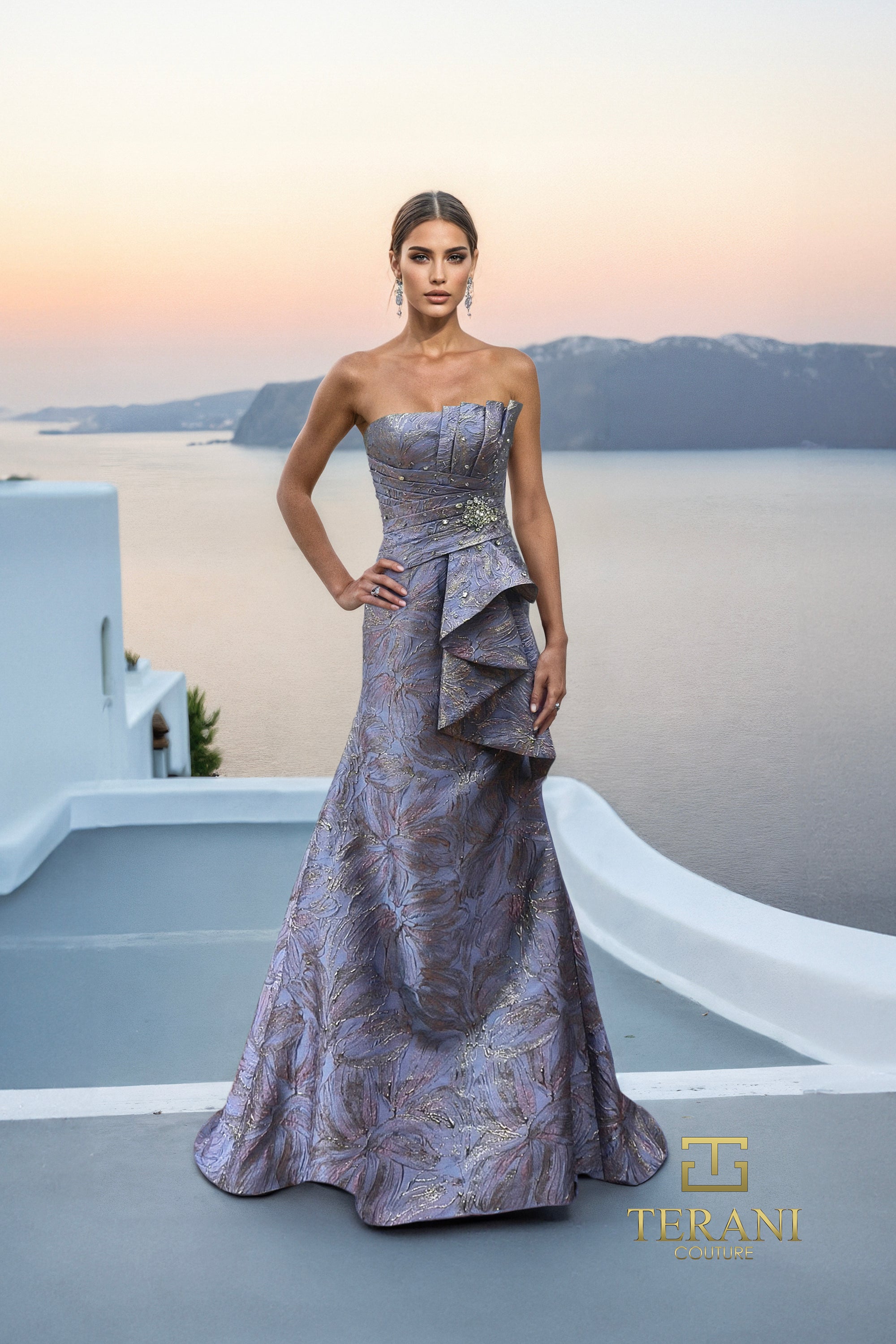 Asymmetric One-Shoulder Jacquard Mermaid Gown - 261E6269