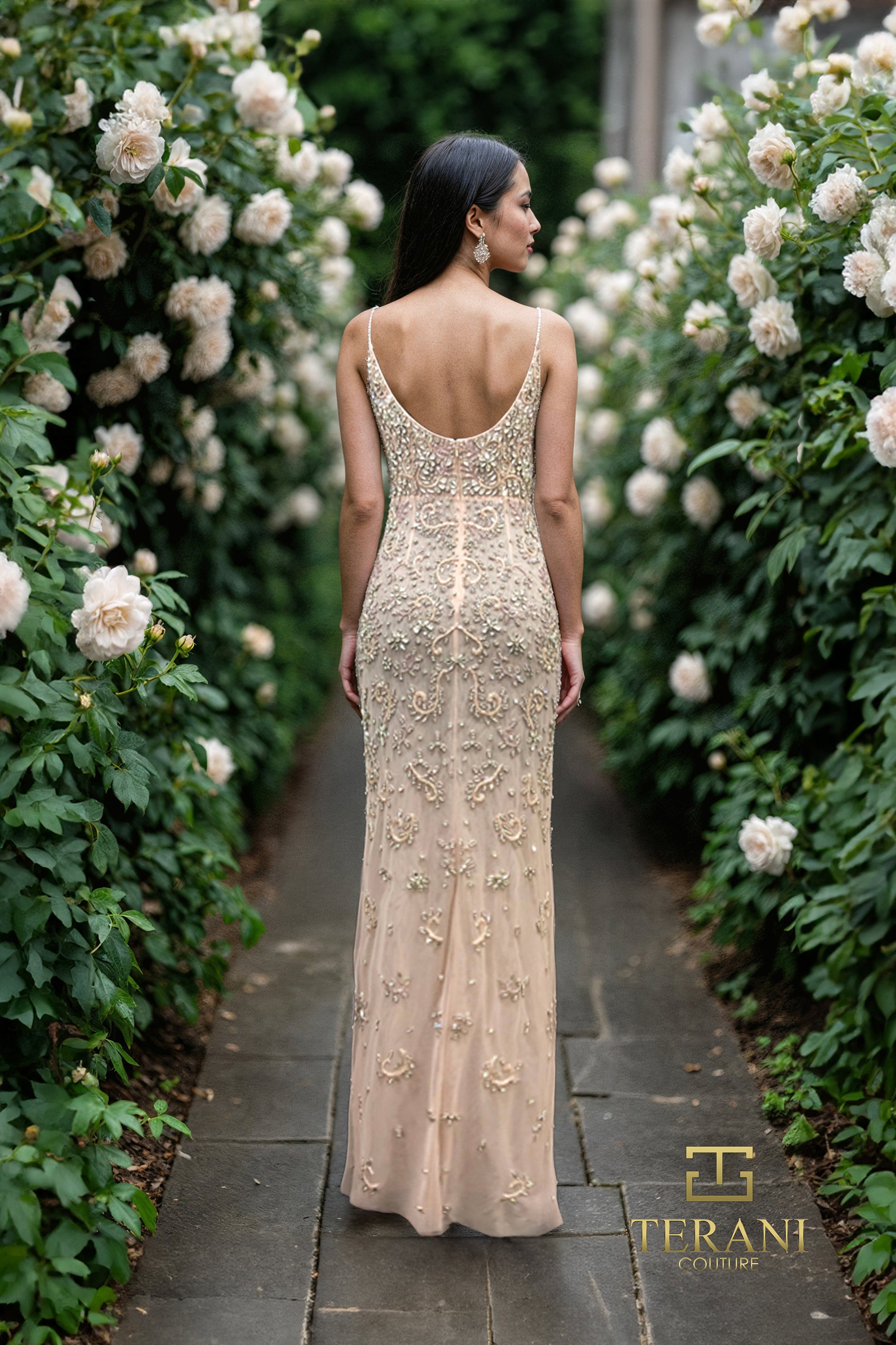 Scoop Neck Beaded Tulle Sheath Gown - 261GL6366