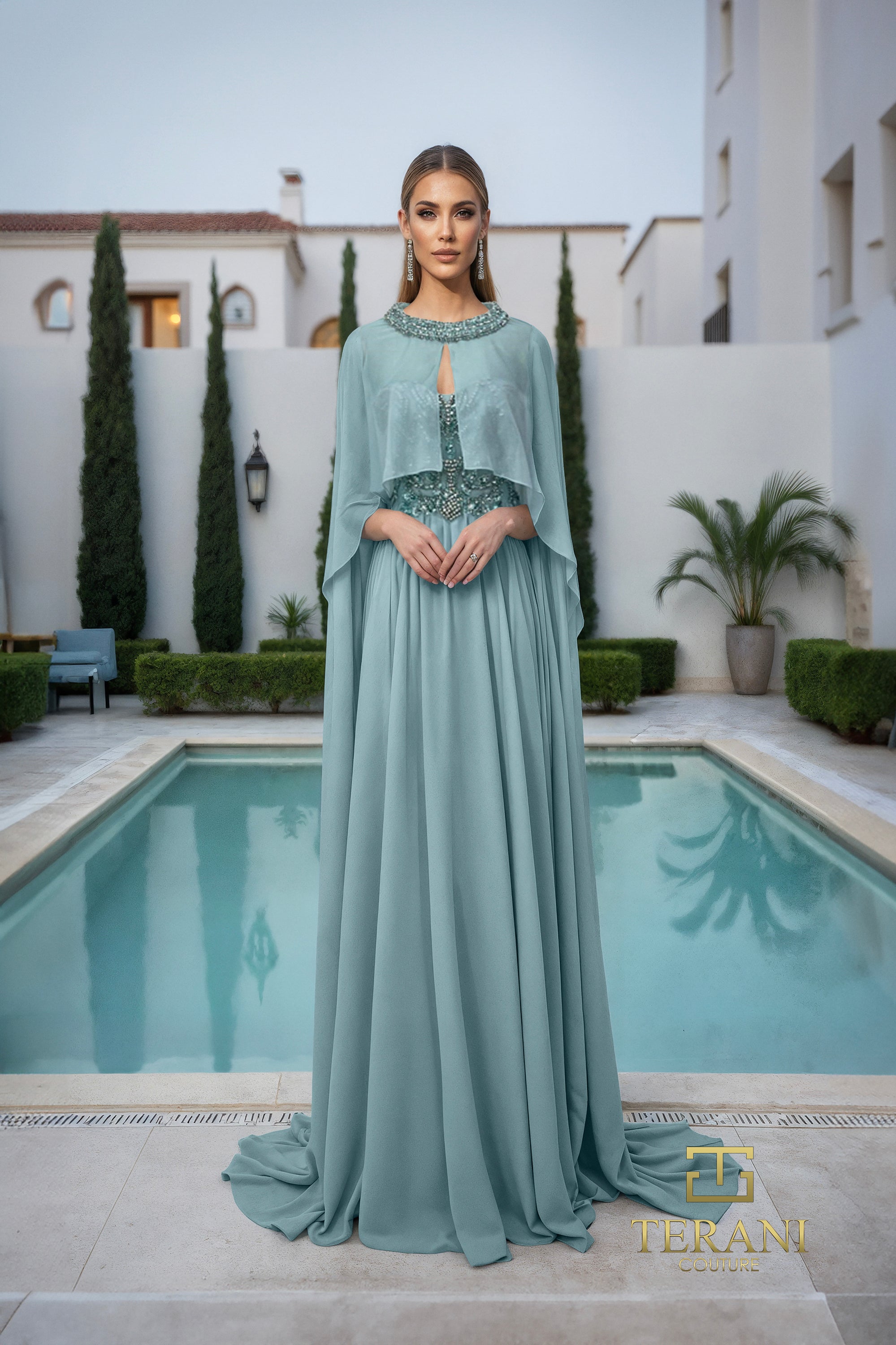 Sweetheart Chiffon A-Line Gown with Cape - 261M6402