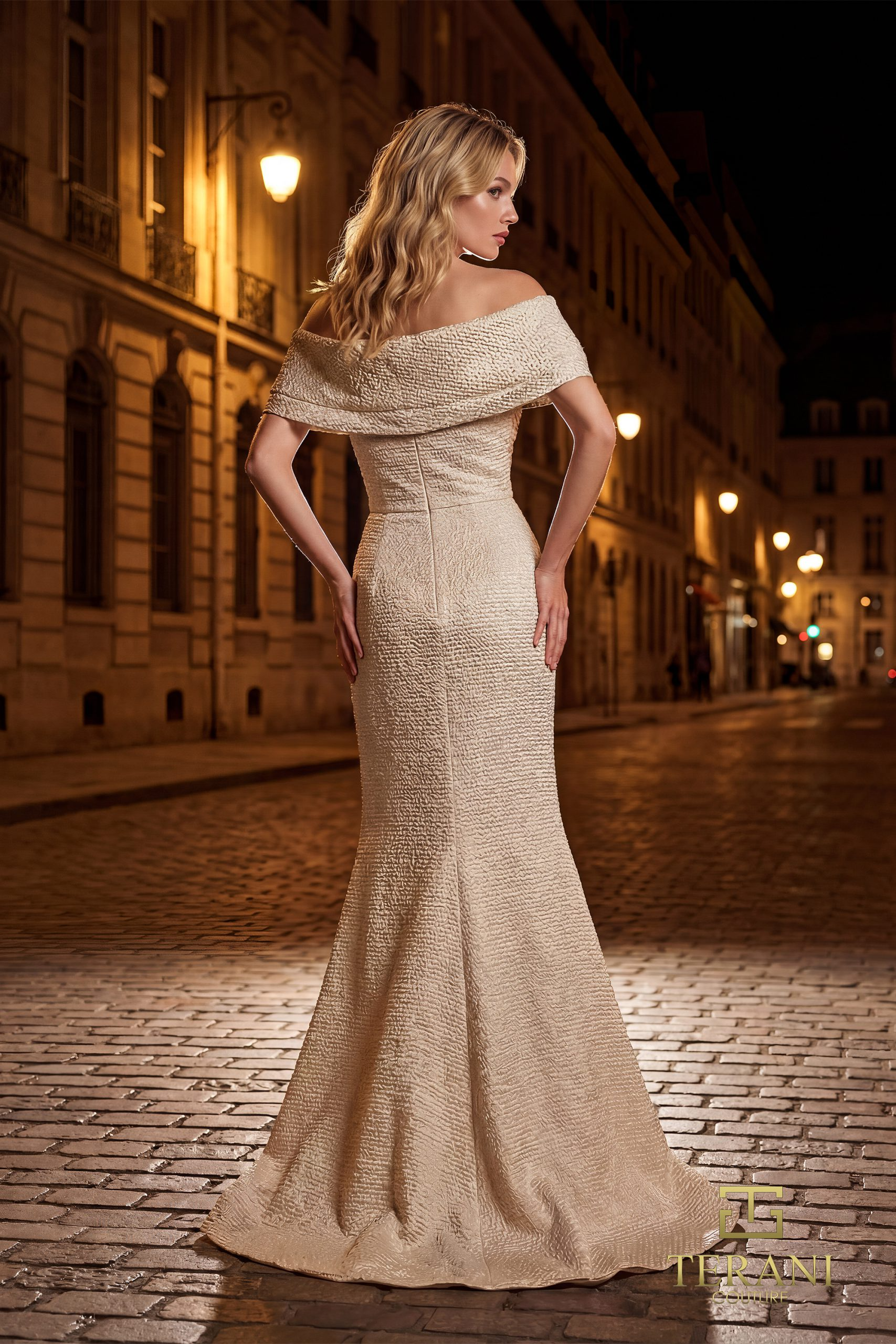 Sweetheart Metallic Jacquard Mermaid Gown with Cap Sleeves