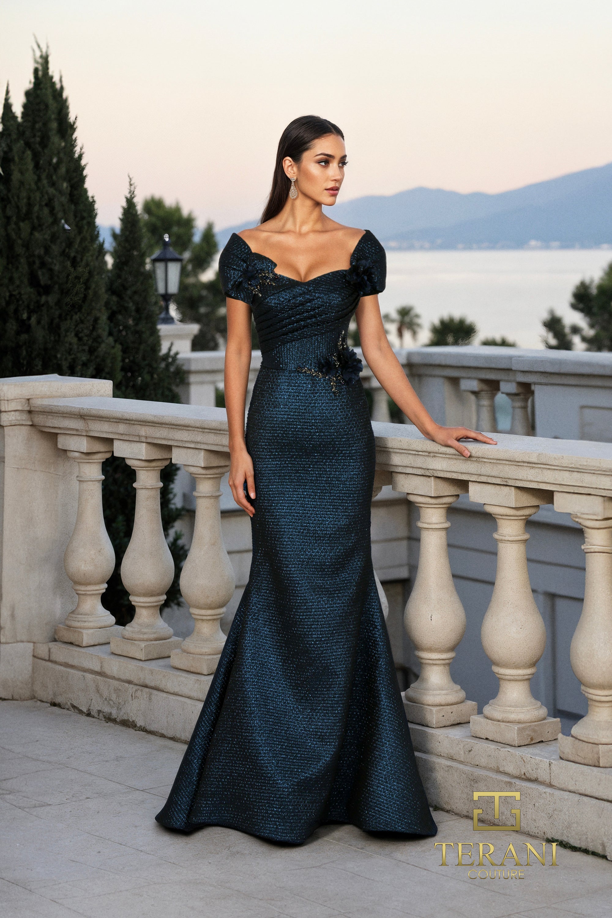 Sweetheart Metallic Jacquard Mermaid Gown with Cap Sleeves - 261M6449