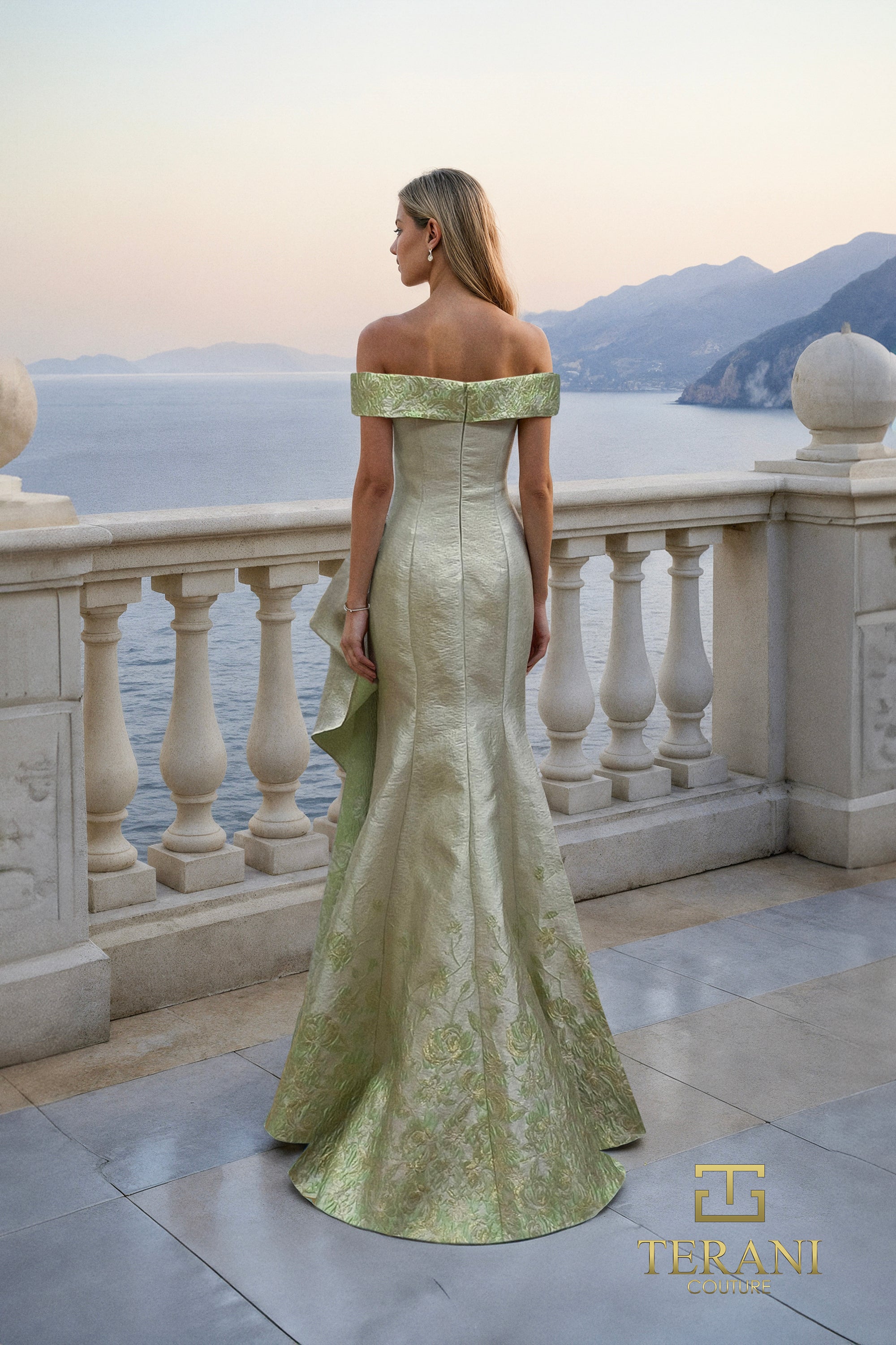 Off-Shoulder Jacquard Column Gown - 261M6451