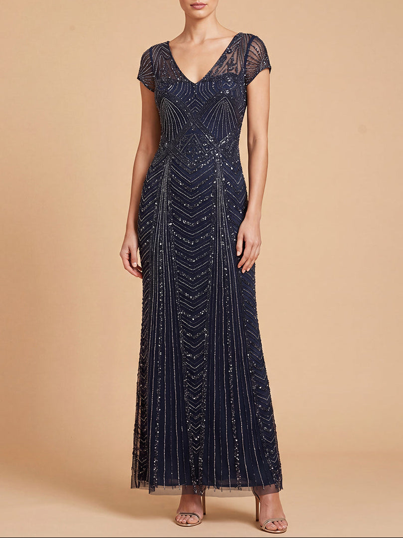 Lara Beaded Cap Sleeve Sheath Gown | 28829