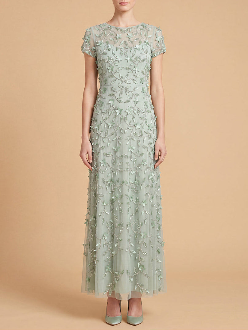 3D Floral Embellished Gown with Cap Sleeves | 28850
