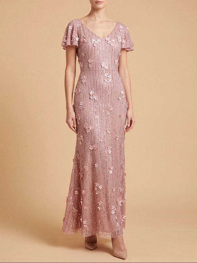 3D Floral Embellished Gown with Cape Sleeves | 28852