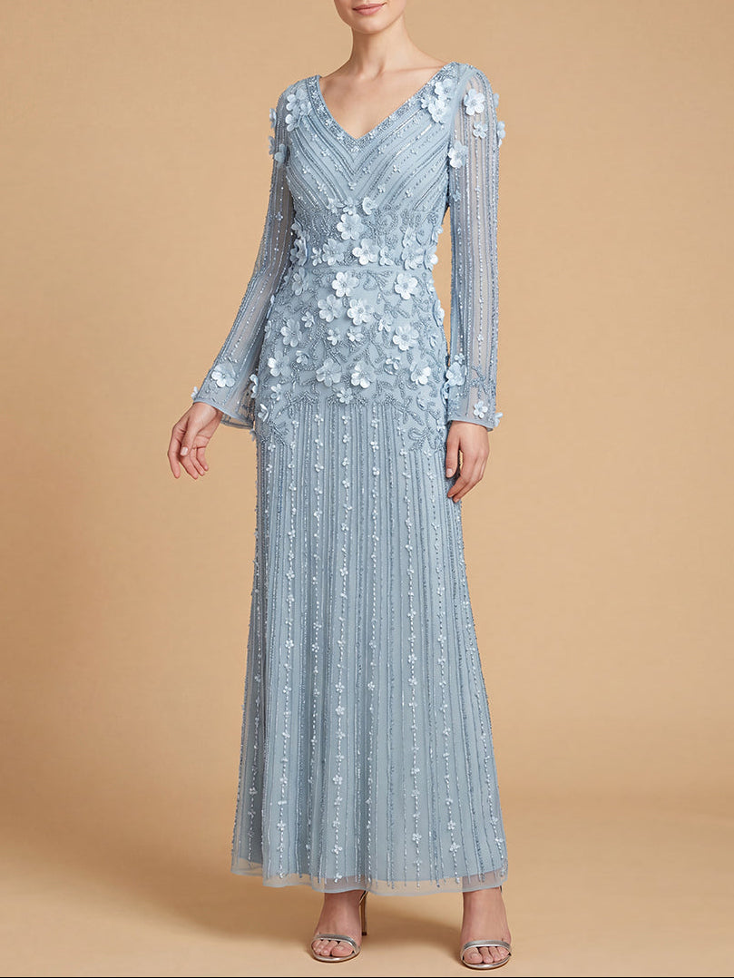 3D Floral Embellished Long Sleeve Gown | 28854