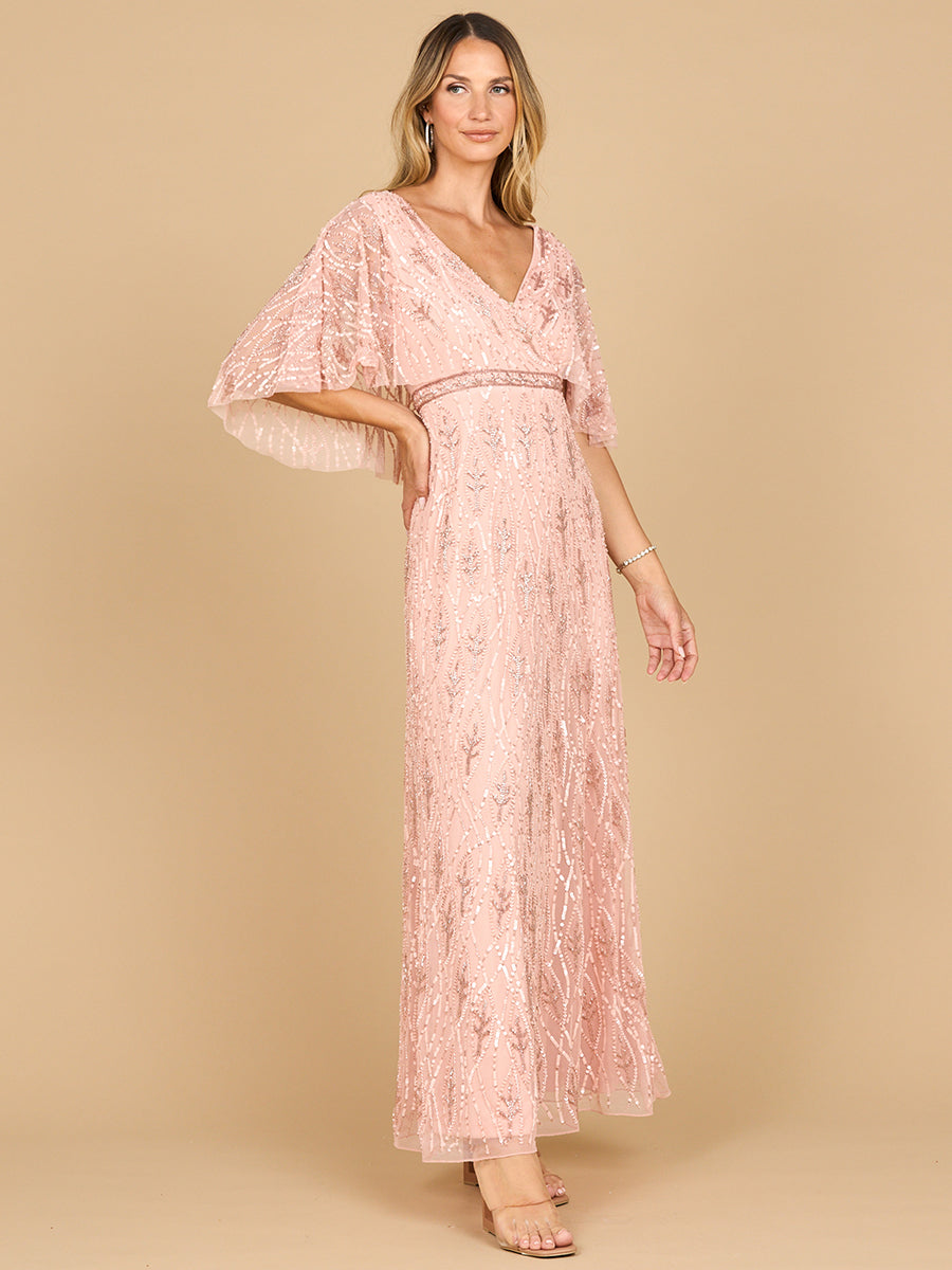 Lara Beaded Gown with Cape Sleeves Light Pink / 14