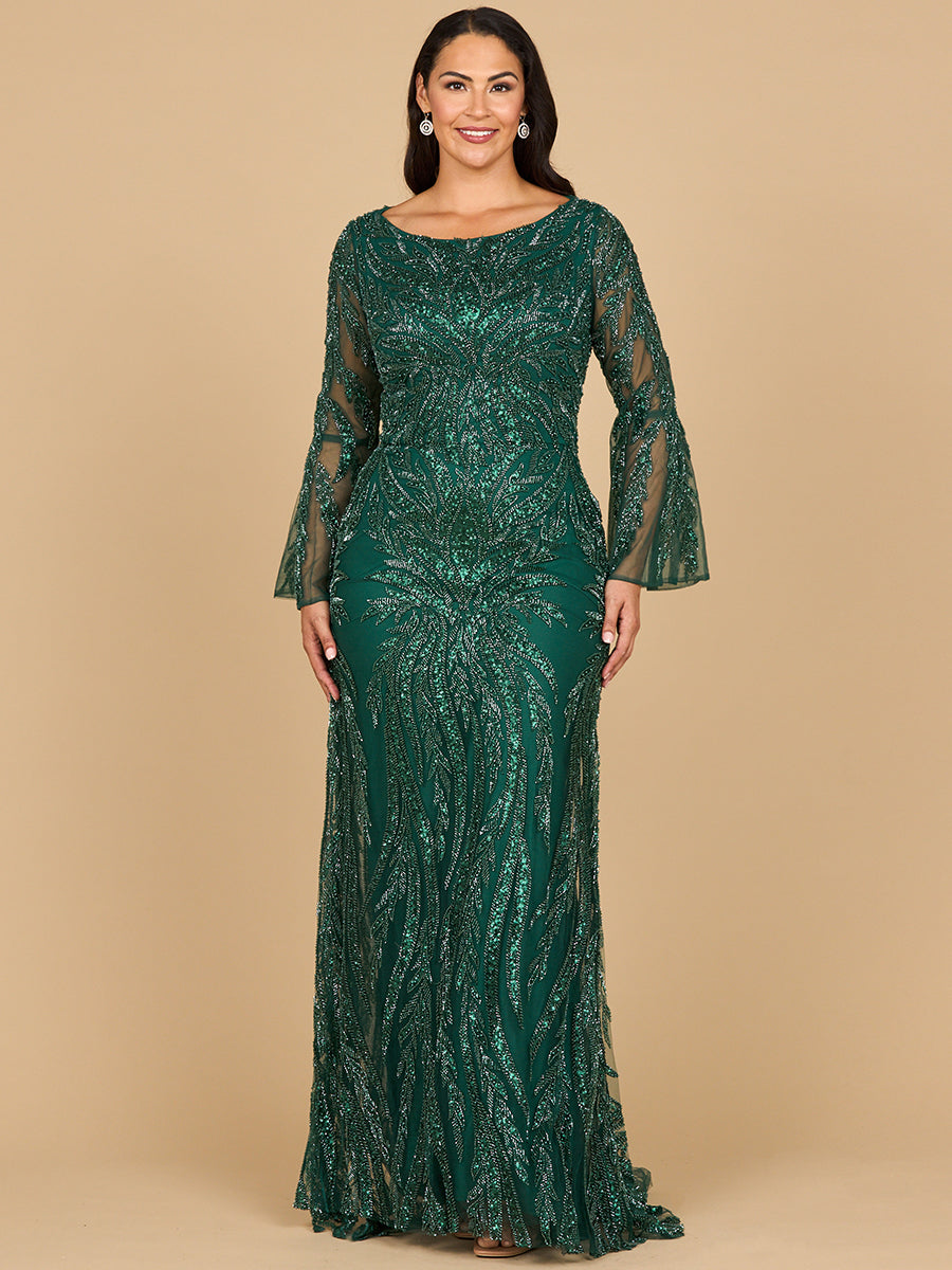 Lara 28887 - High Neck Beaded Dress with Bell Sleeves