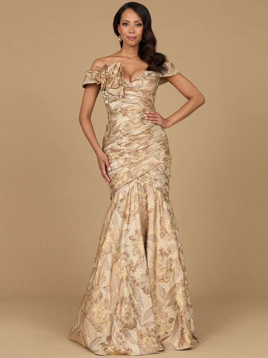 Off Shoulder Brocade Mermaid Gown