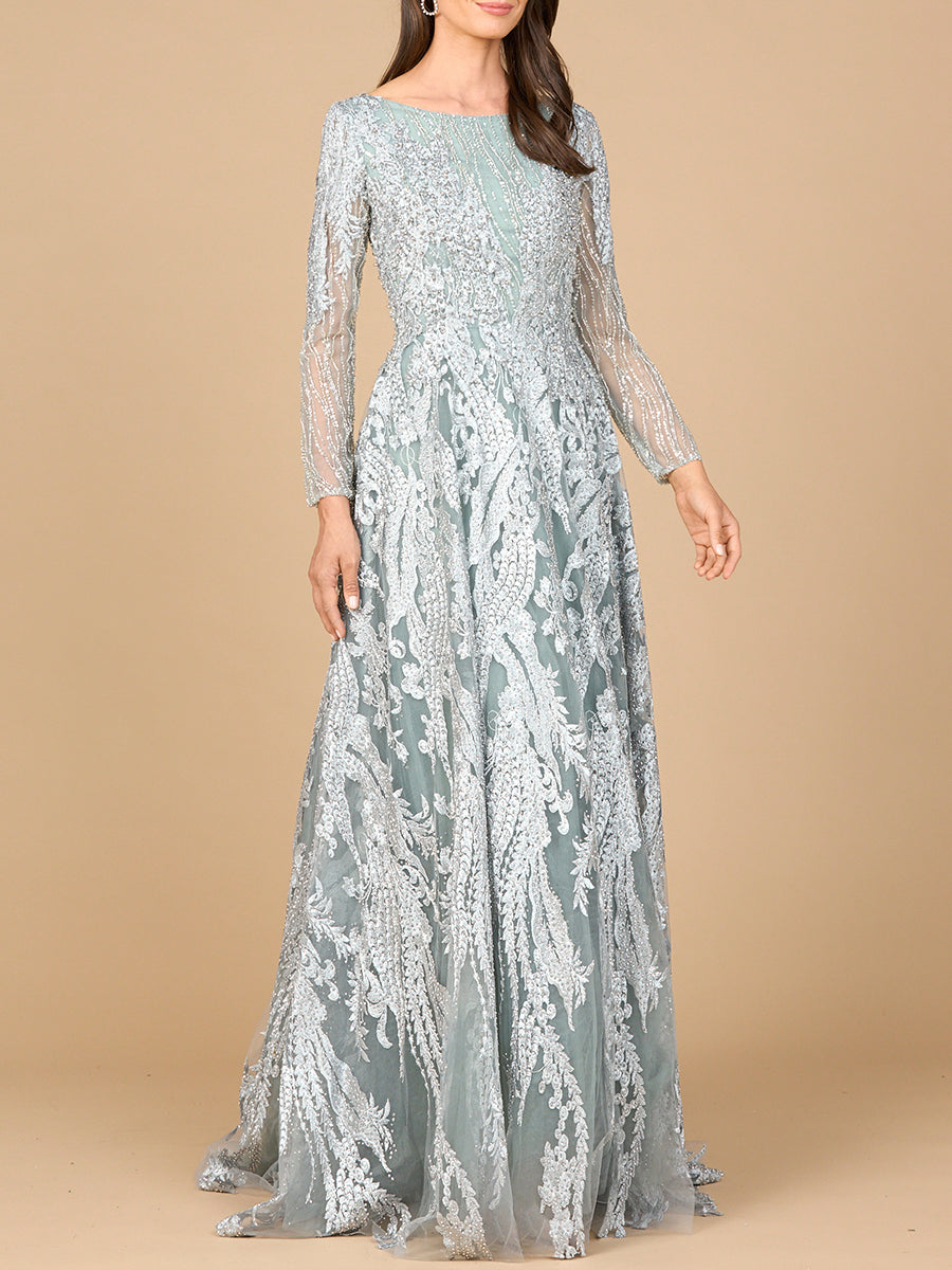 Long Sleeve, Modest Beaded Gown