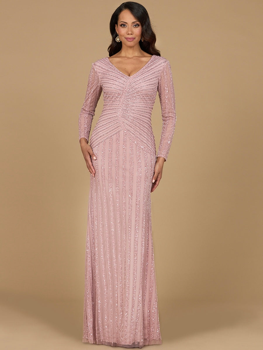 Long Sleeve Beaded Gown