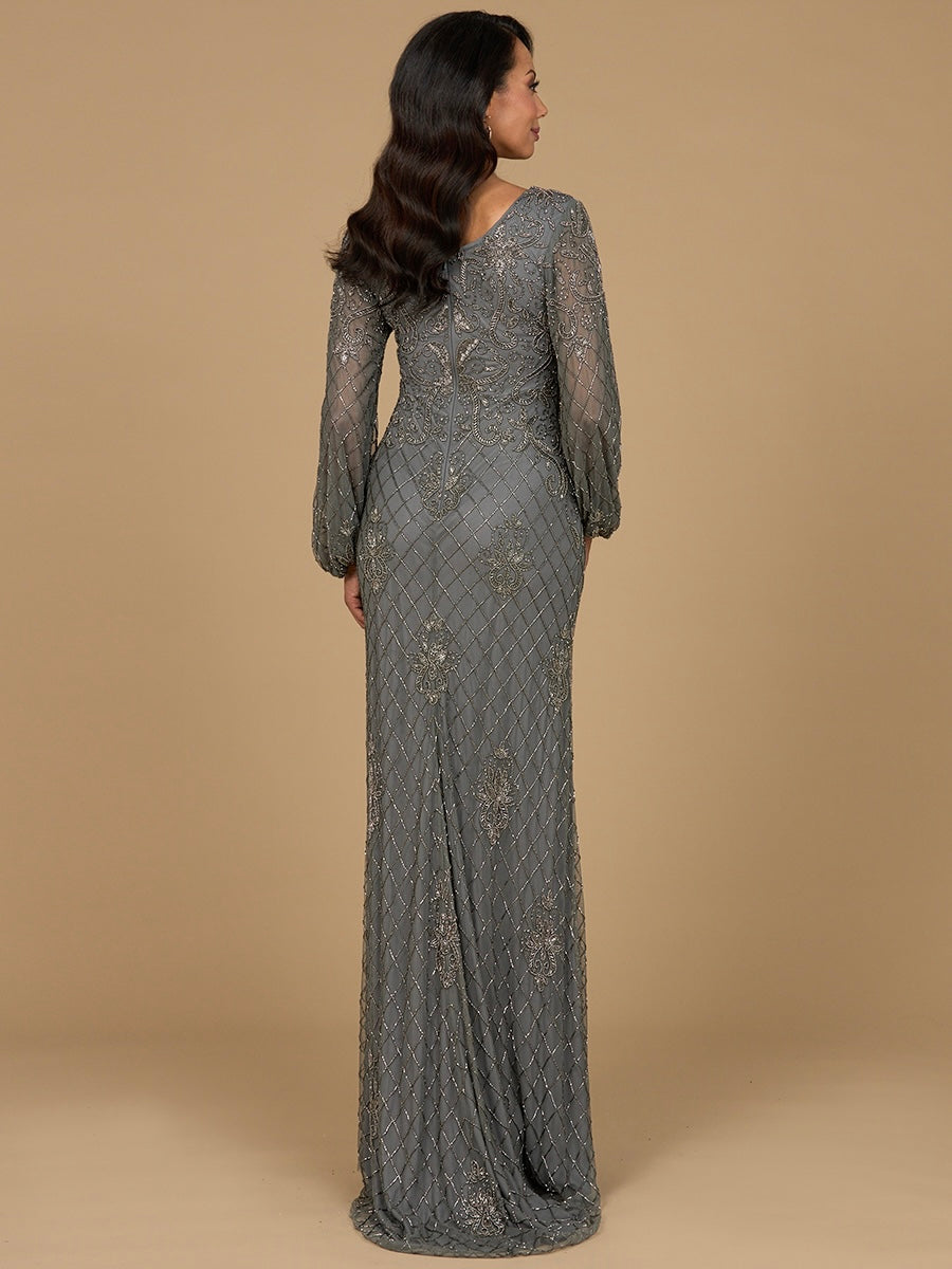 Long Sleeve Beaded Gown