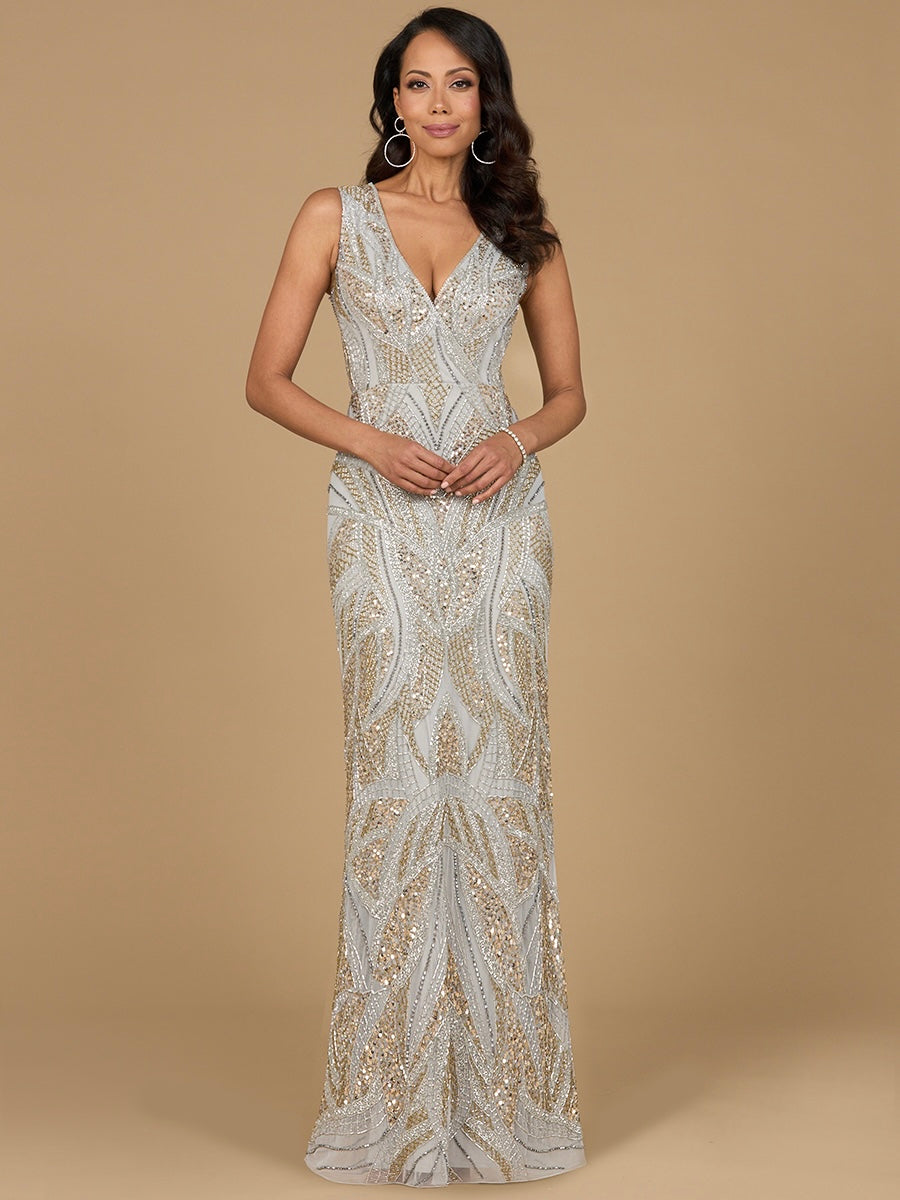 Beaded V-Neck Gown - OUTLET