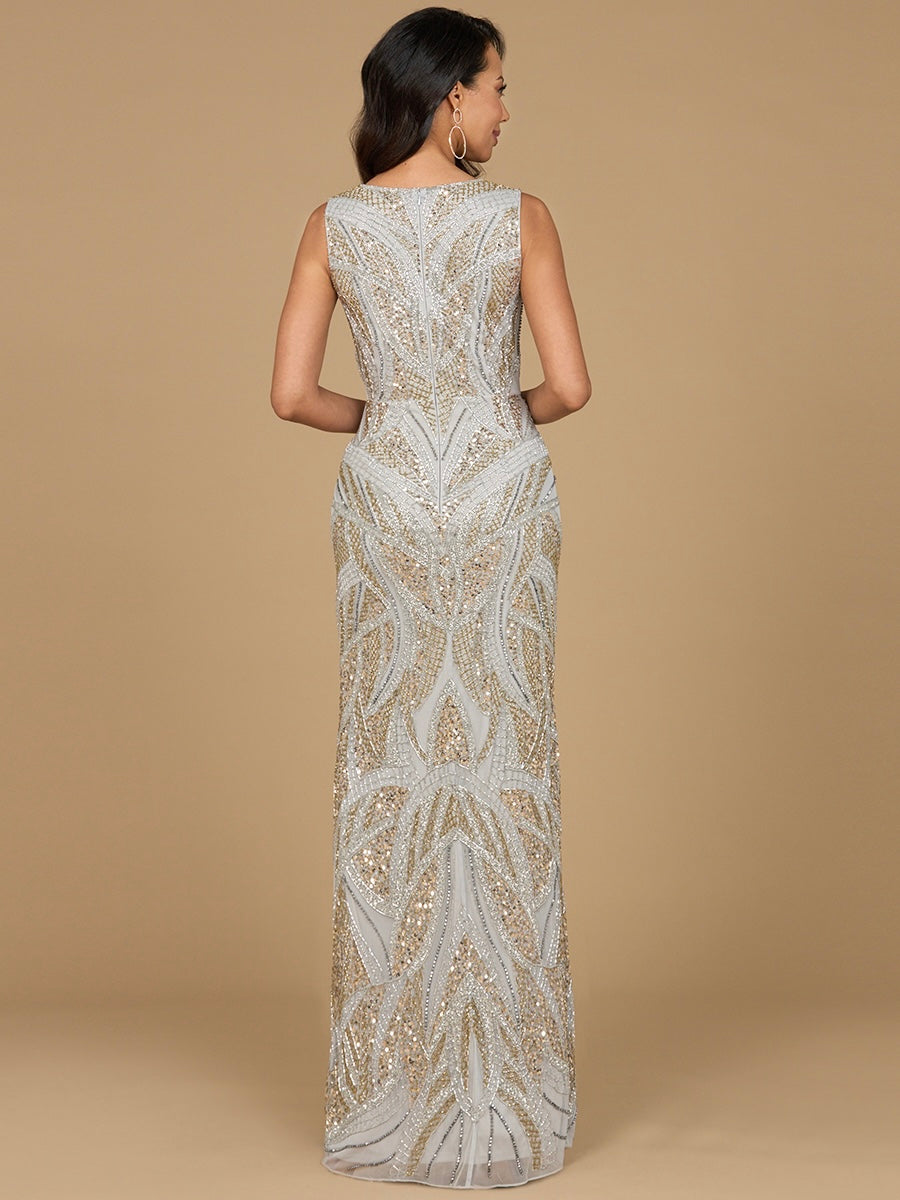 Beaded V-Neck Gown - OUTLET