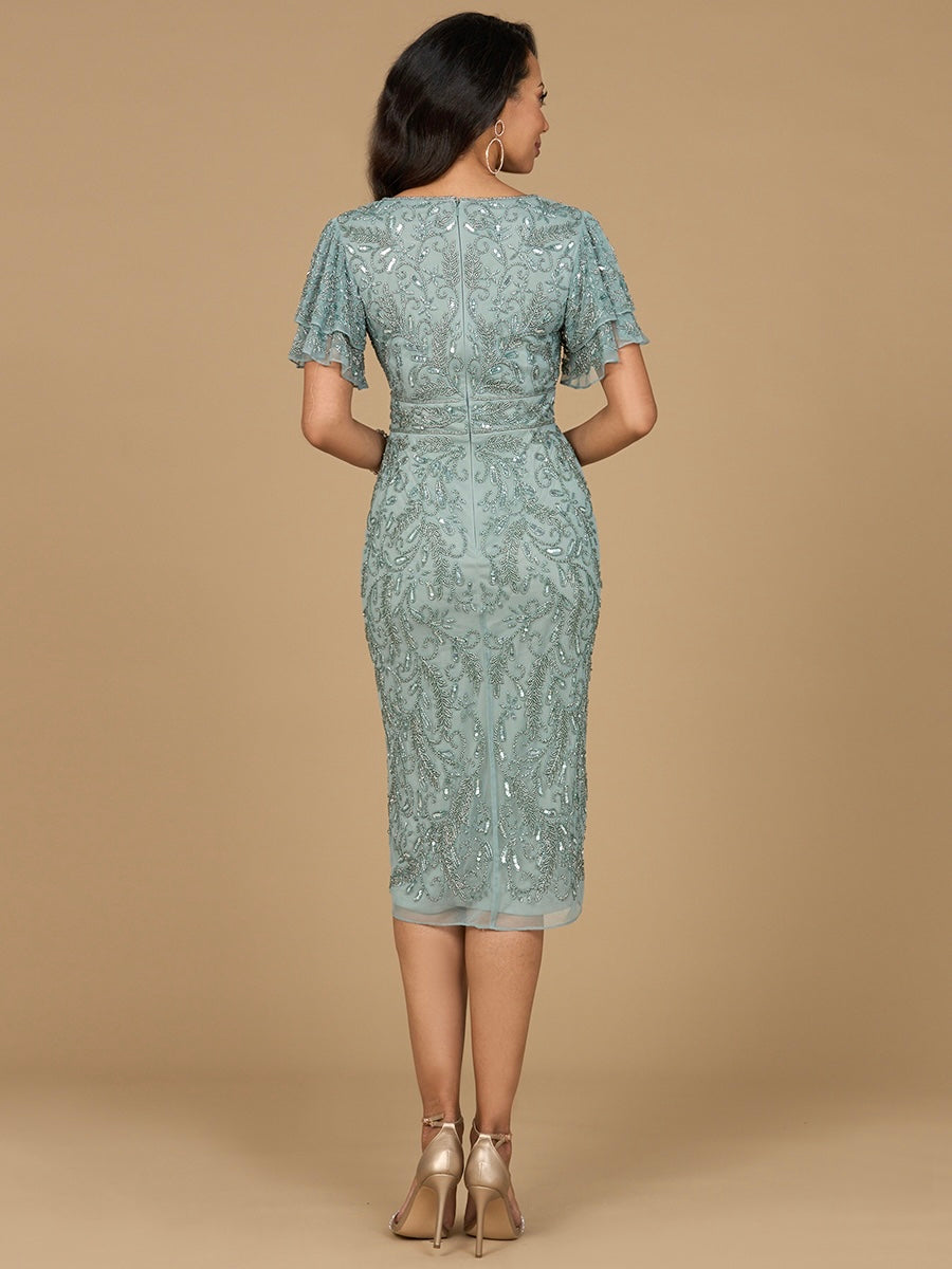 Beaded Midi Dress with Cape Sleeves