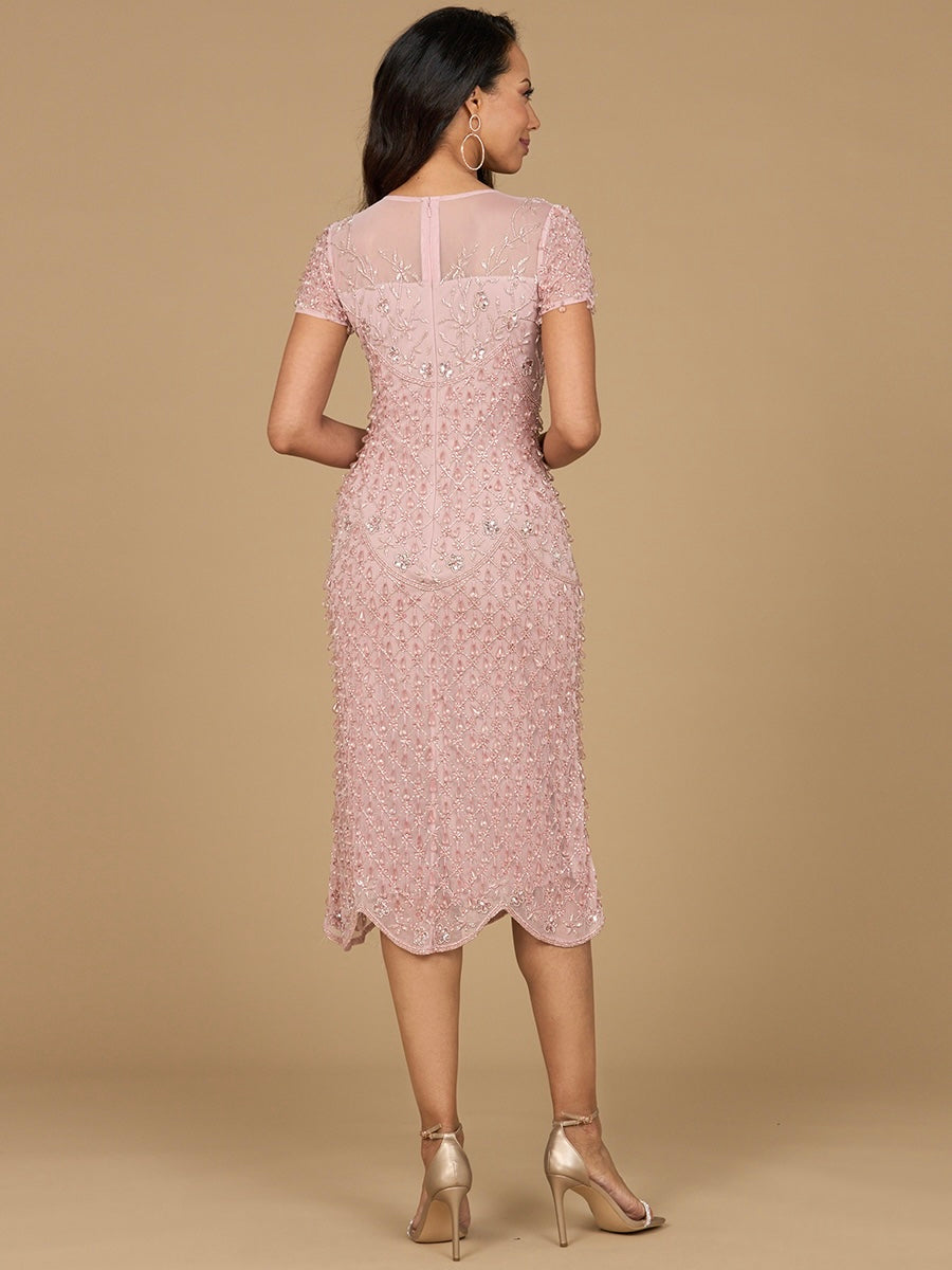 Beaded Midi Dress with Cap Sleeves