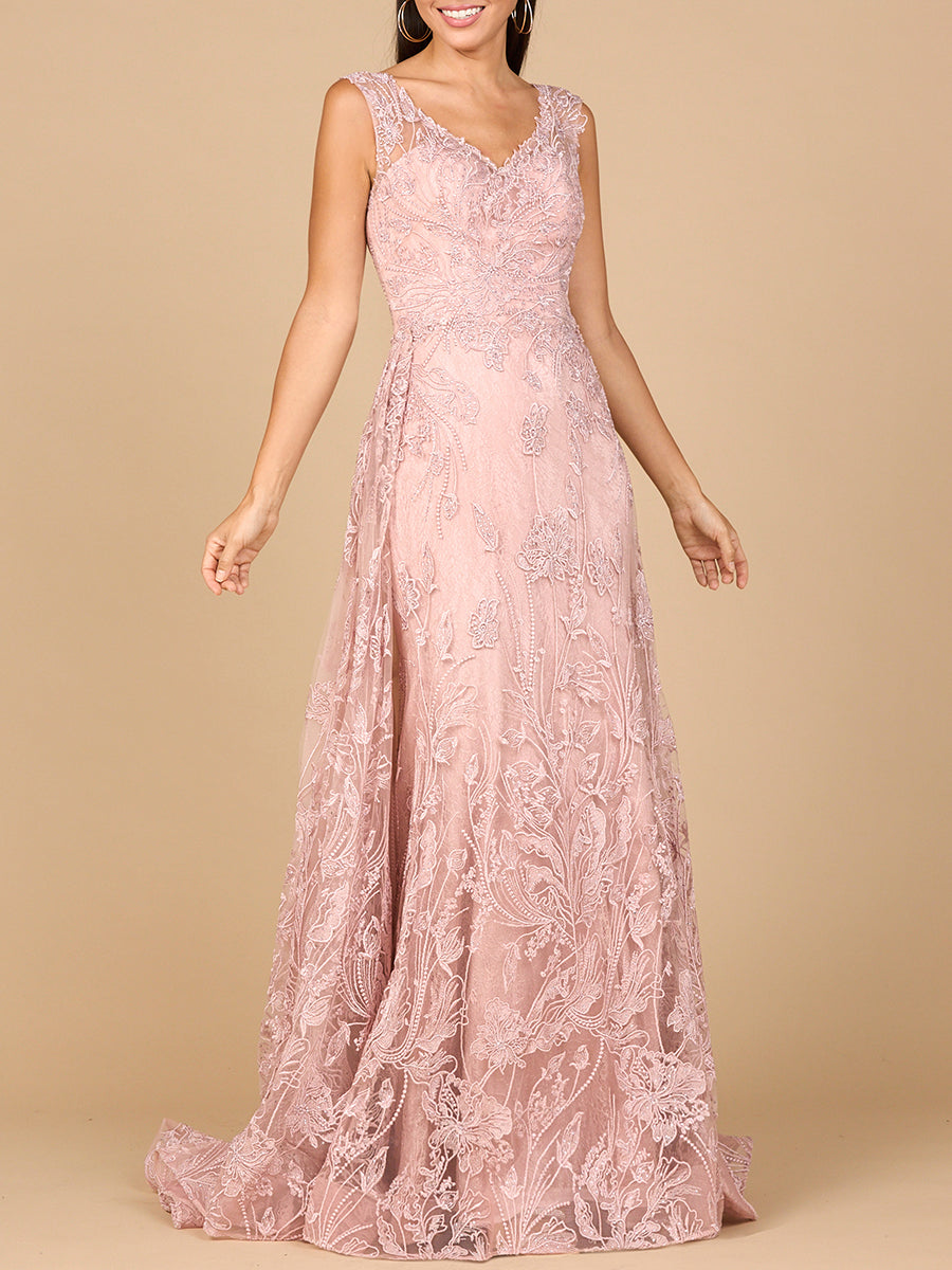 Overskirt Lace Fitted V-Neck Gown