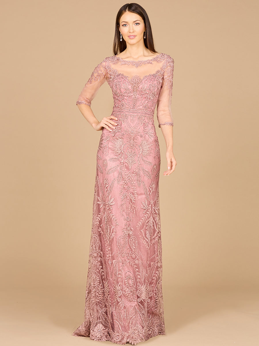 Detachable Half Sleeve Lace Sheath Gown